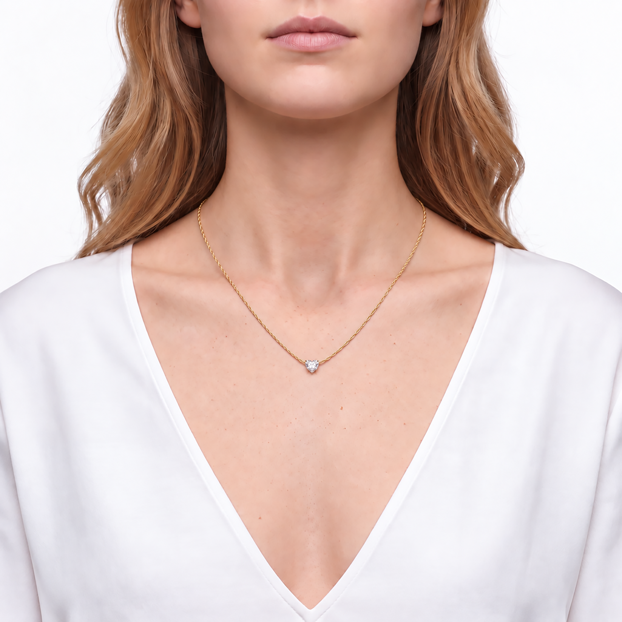 Naszyjnik złoty 585 z białym diamentem laboratoryjnym 0.5ct w szlifie serce 48 cm - 3
