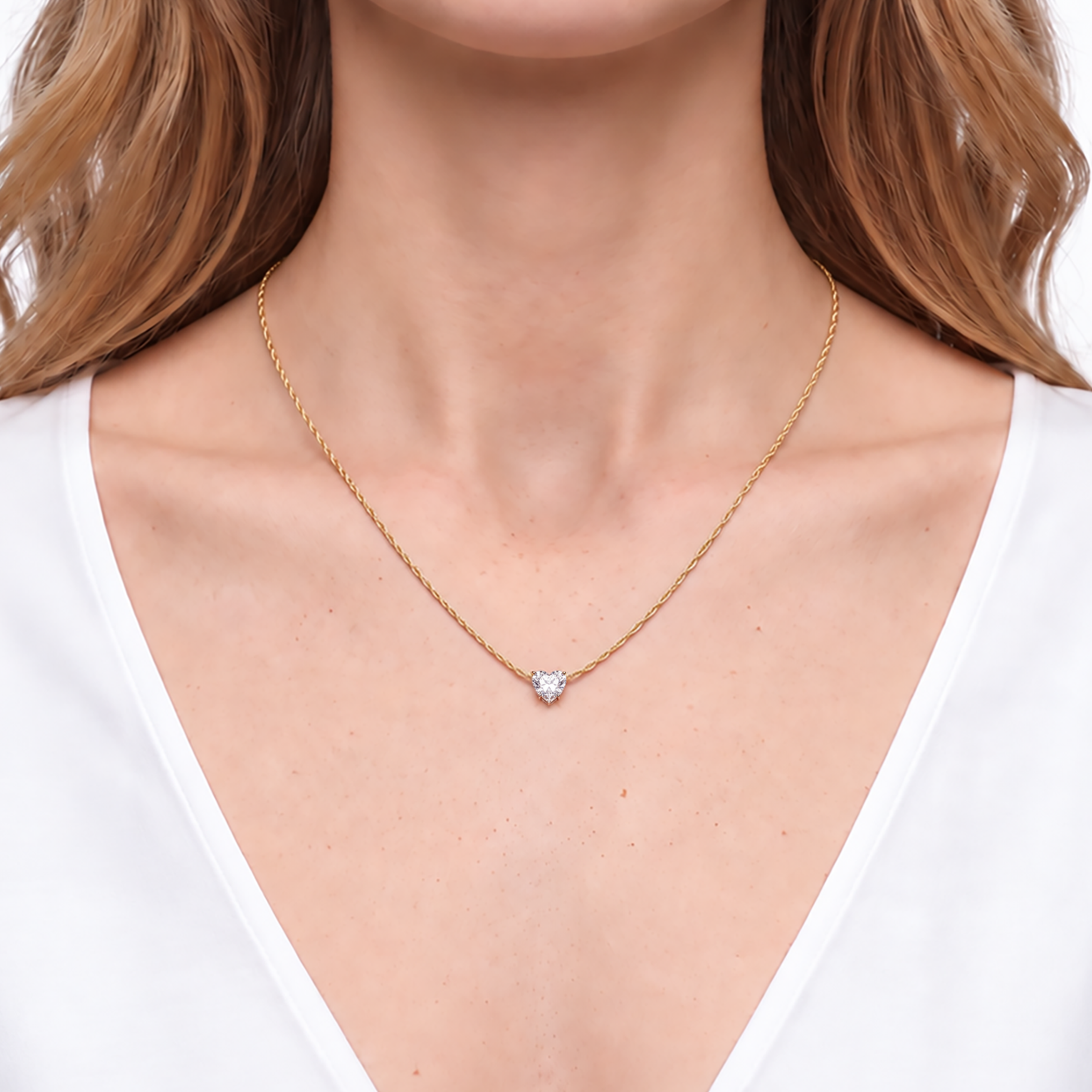 Naszyjnik złoty 585 z białym diamentem laboratoryjnym 0.5ct w szlifie serce 48 cm - 4