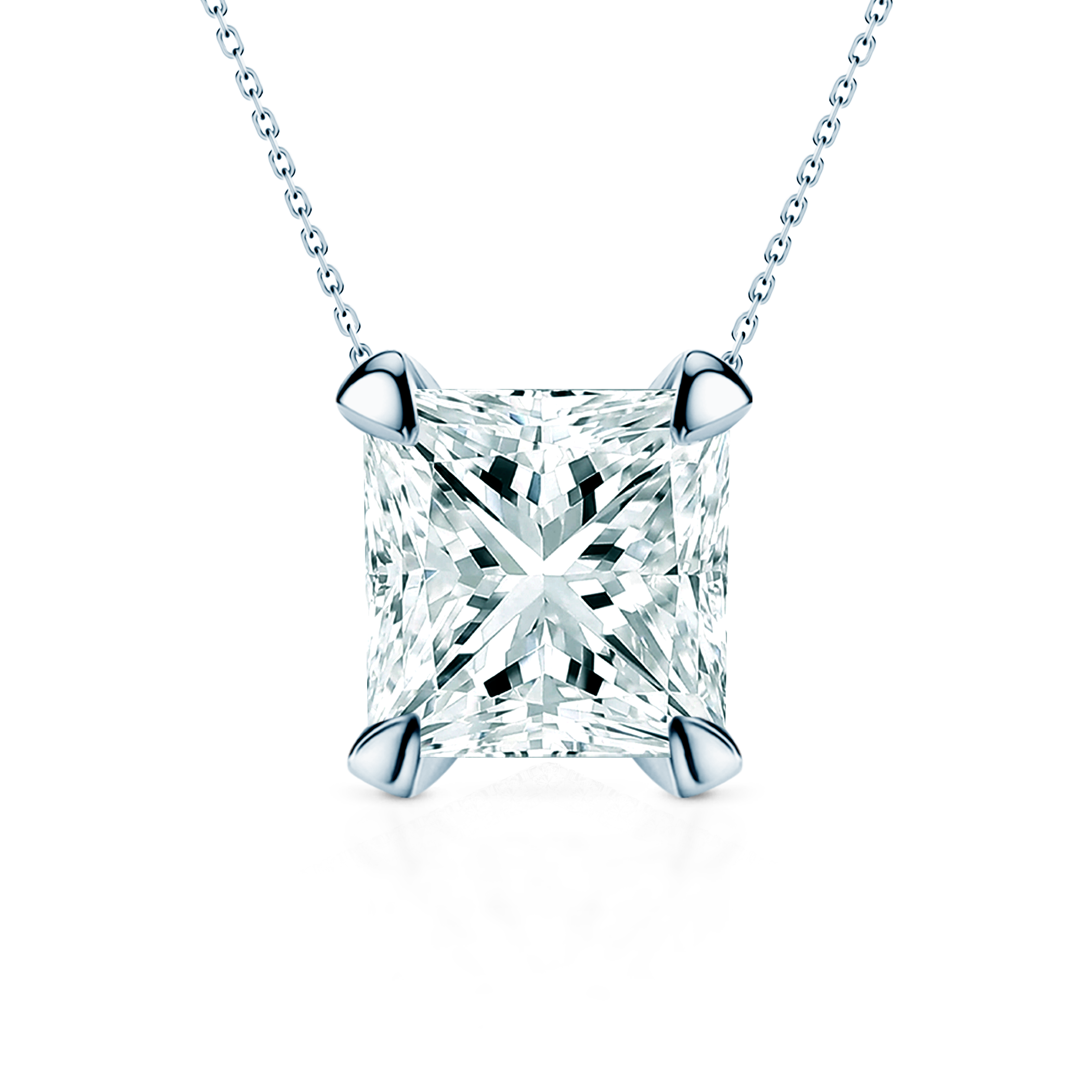 Naszyjnik z białego złota 585 z białym diamentem laboratoryjnym 0.5ct w szlifie princessa 48 cm
