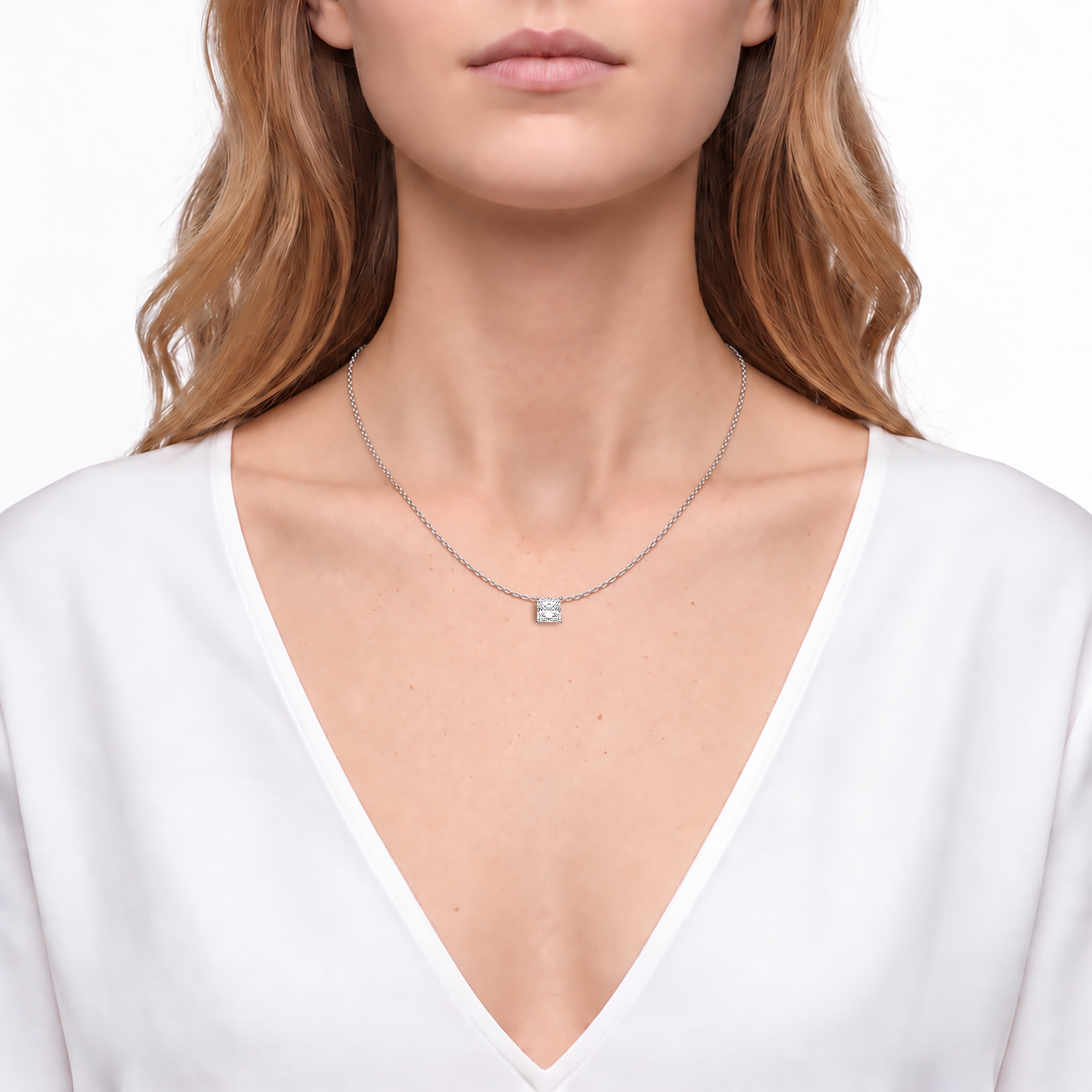 Naszyjnik z białego złota 585 z białym diamentem laboratoryjnym 0.5ct w szlifie princessa 48 cm - 3