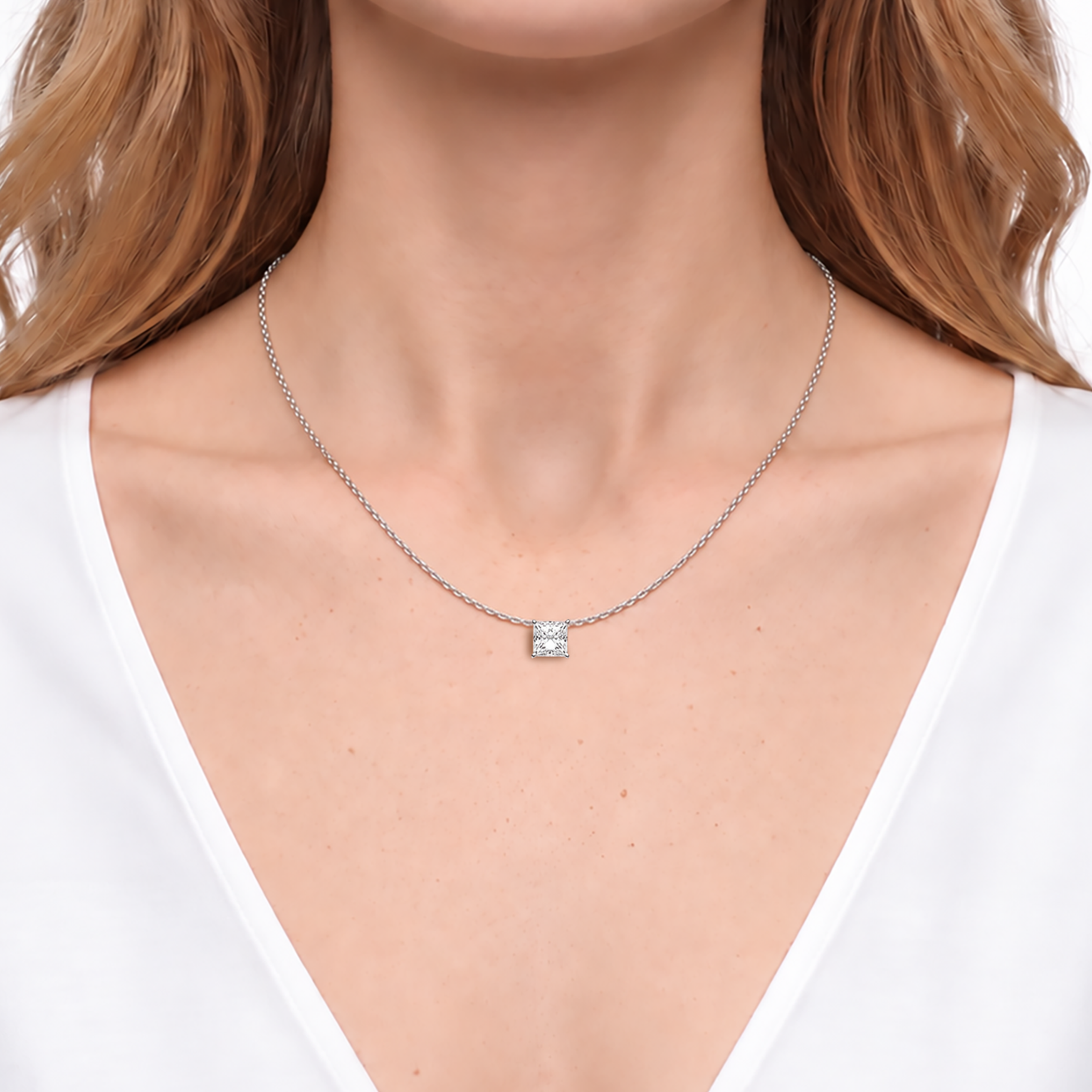 Naszyjnik z białego złota 585 z białym diamentem laboratoryjnym 0.5ct w szlifie princessa 48 cm - 4