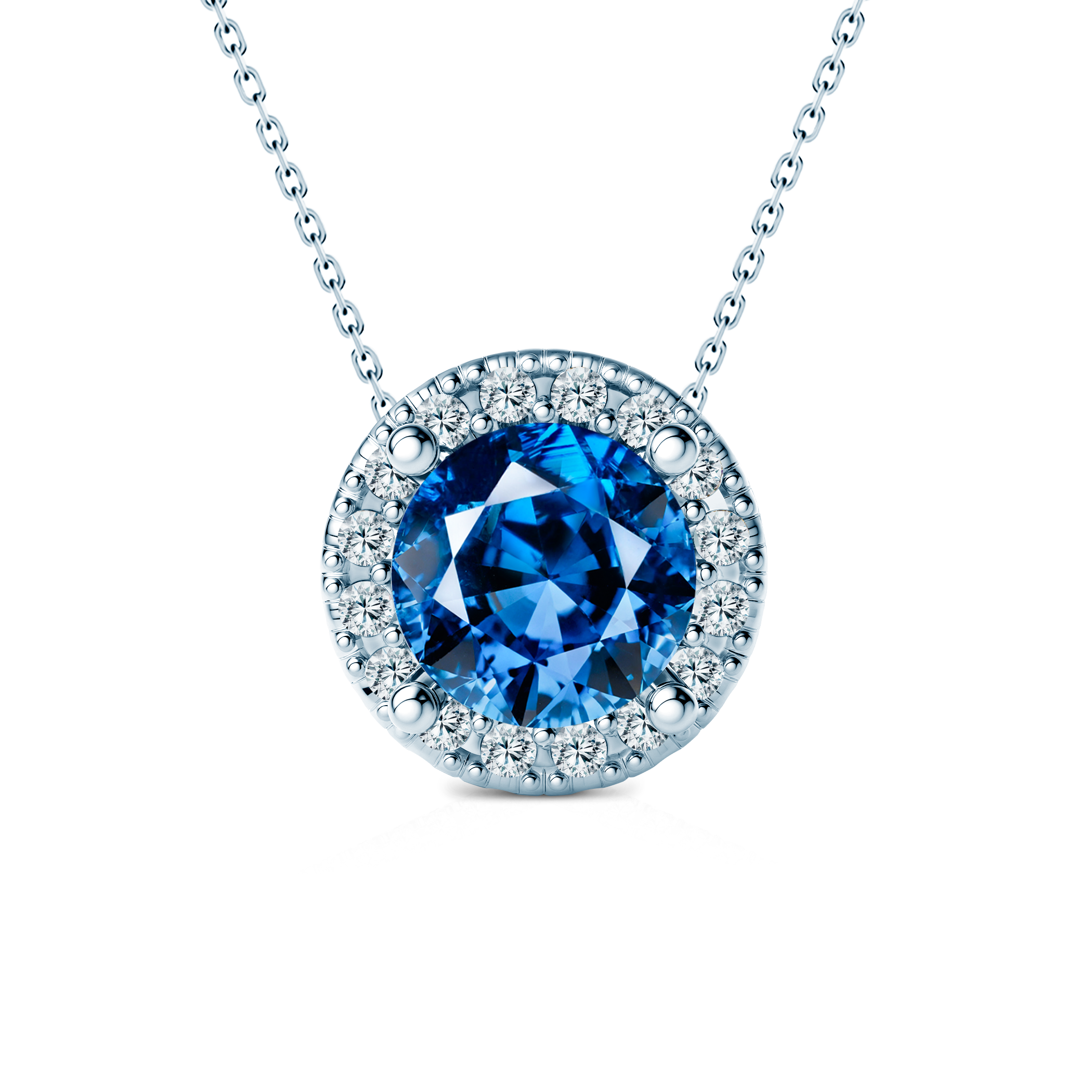 Naszyjnik z białego złota 585 z niebieskim diamentem laboratoryjnym 0.5ct 45 cm