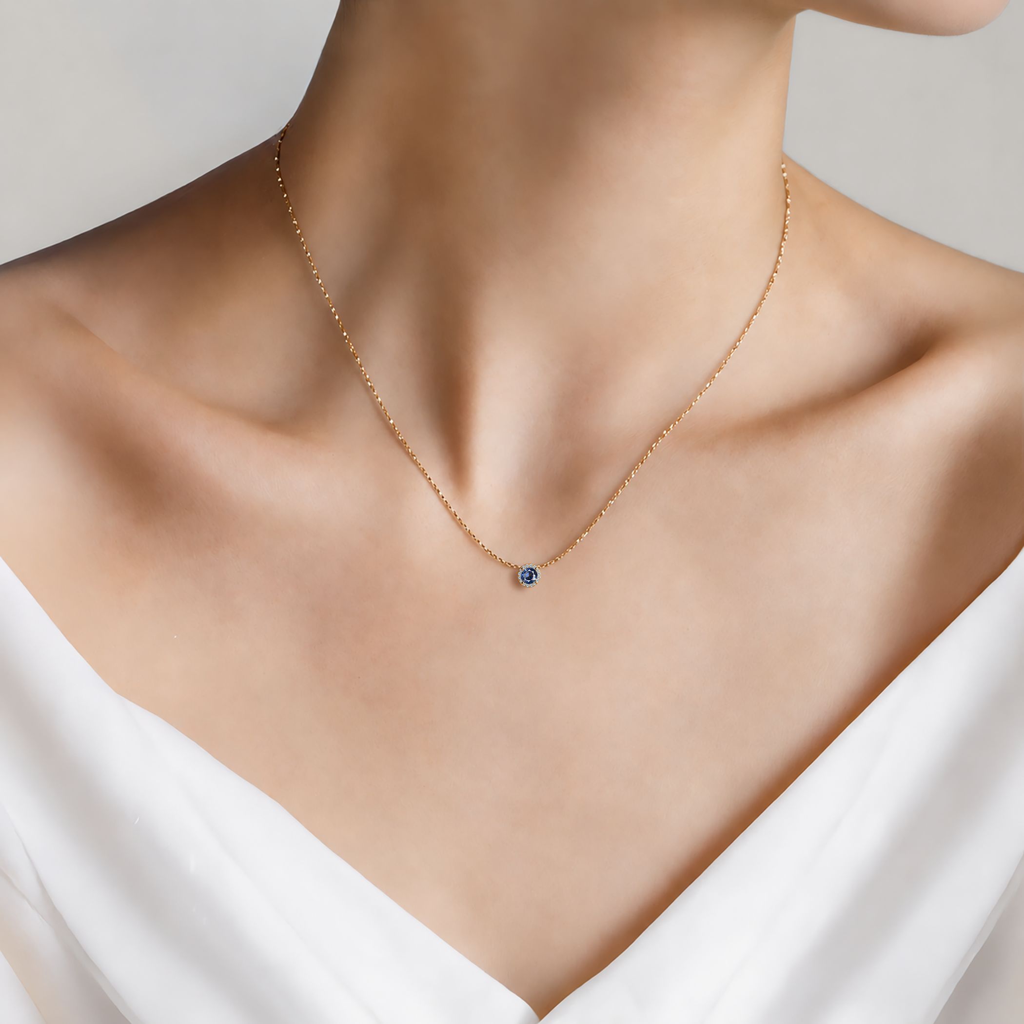 14K gold necklace with 0.5ct lab-grown blue diamond 45 cm - 3