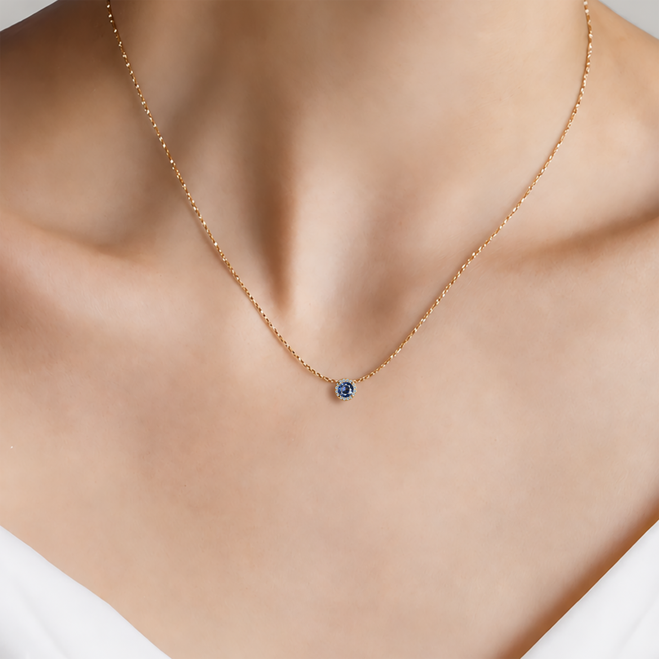 14K gold necklace with 0.5ct lab-grown blue diamond 45 cm - 4