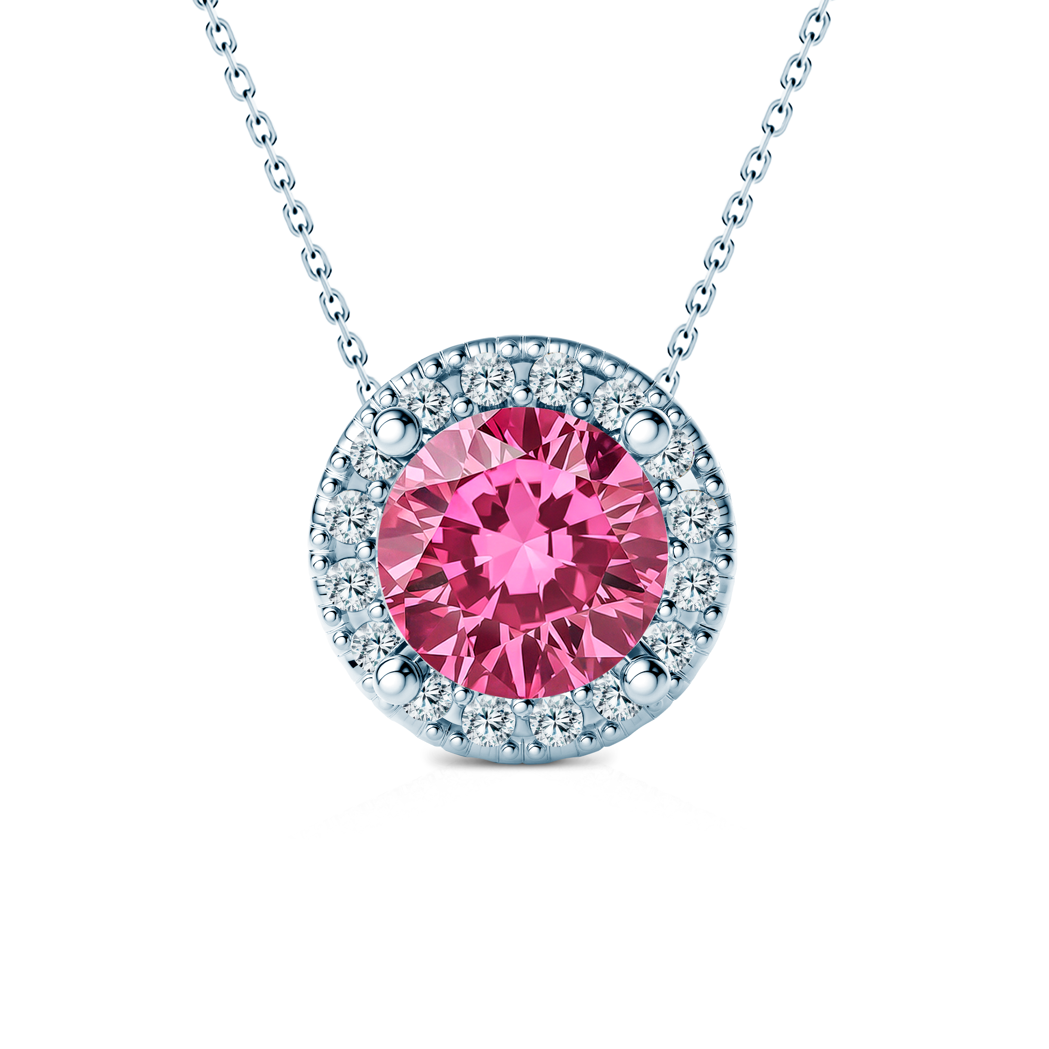 Naszyjnik z białego złota 585 z różowym diamentam laboratoryjnym 0.5ct 45 cm