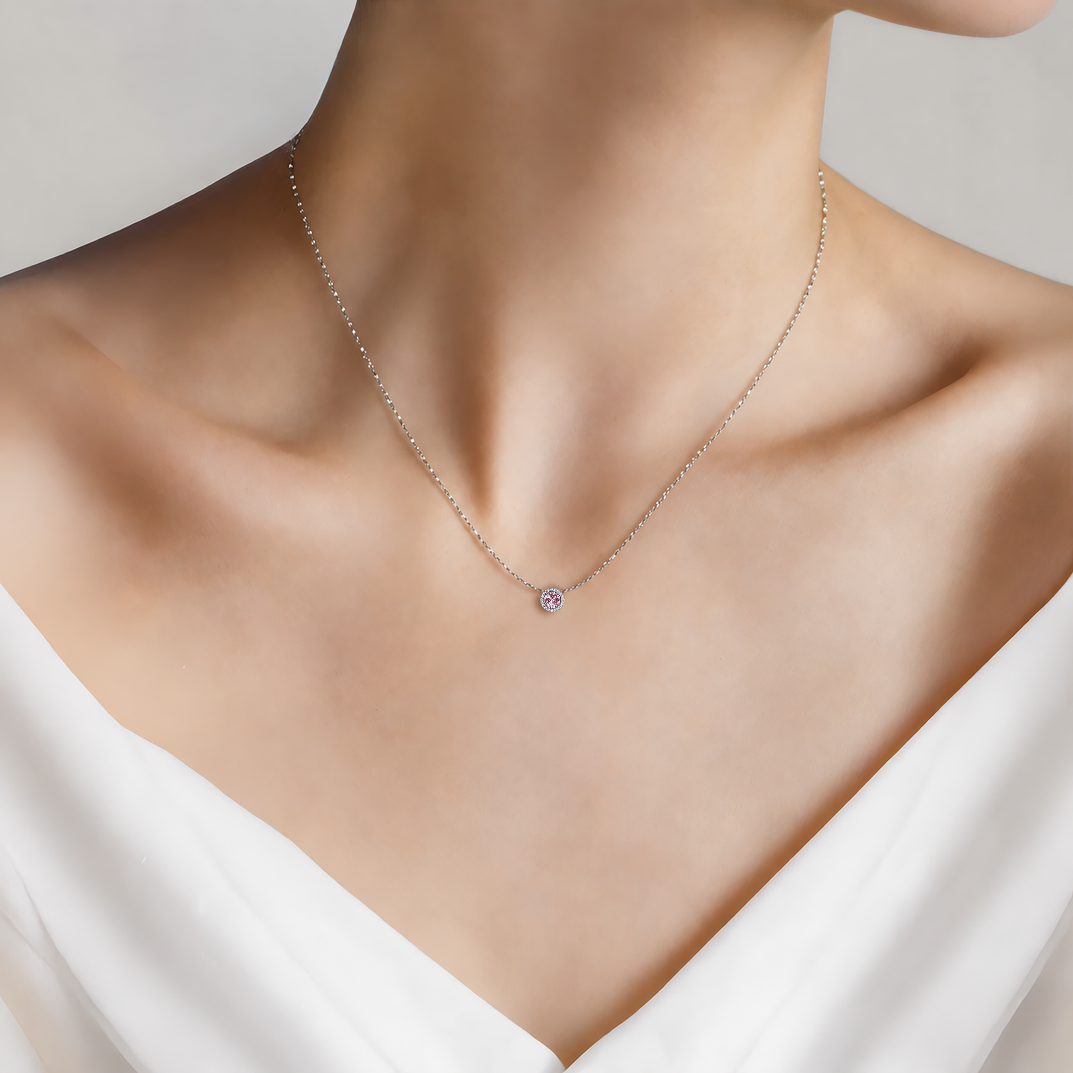 14K white gold necklace with 0.5ct lab-grown pink diamond 45 cm - 3