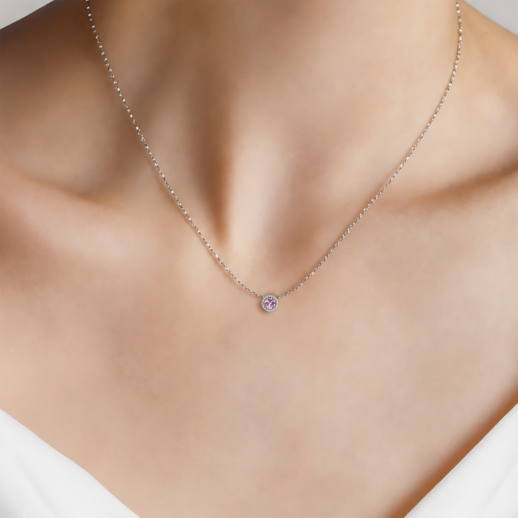 14K white gold necklace with 0.5ct lab-grown pink diamond 45 cm - 4