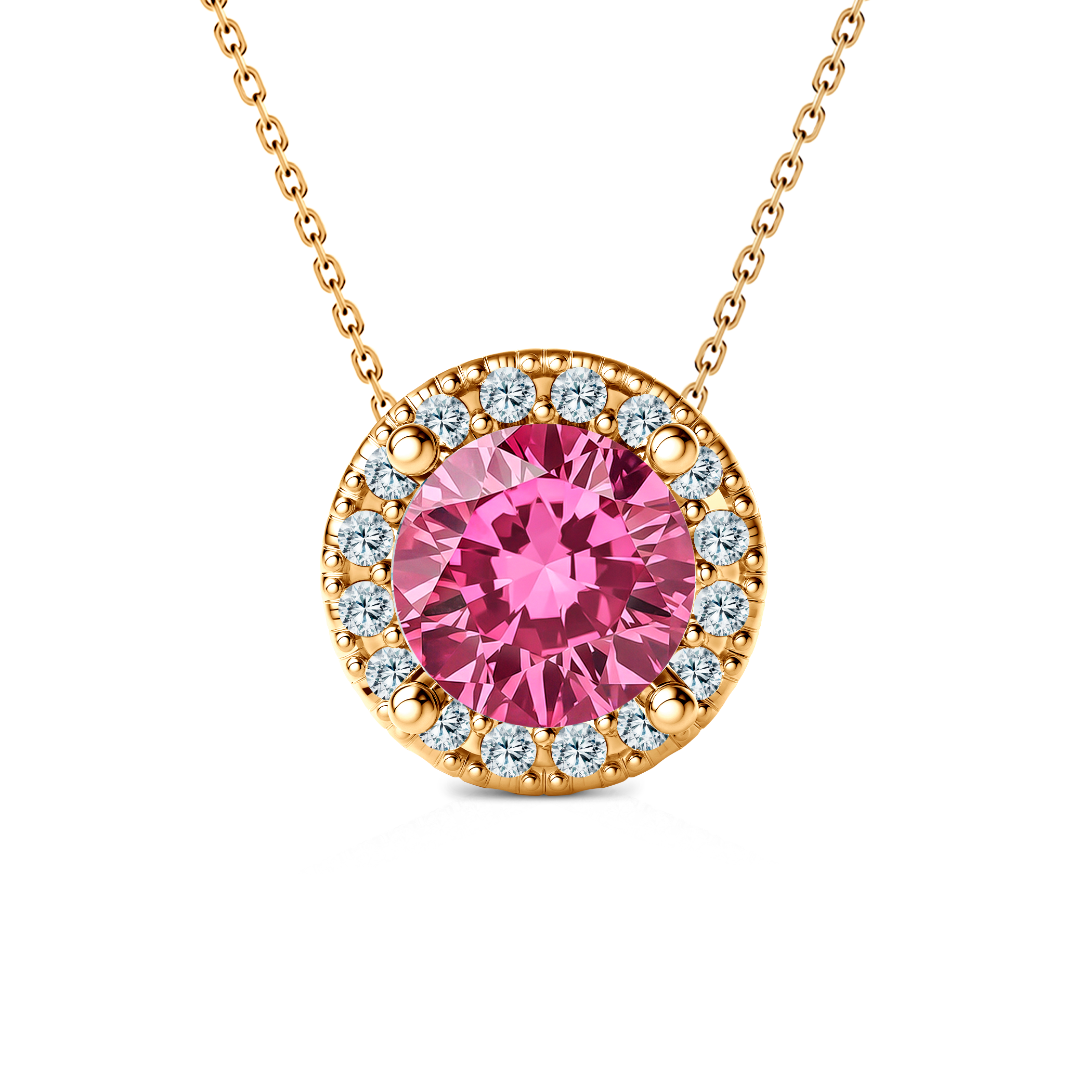 Naszyjnik złoty 585 z różowym diamentam laboratoryjnym 0.5ct 45 cm