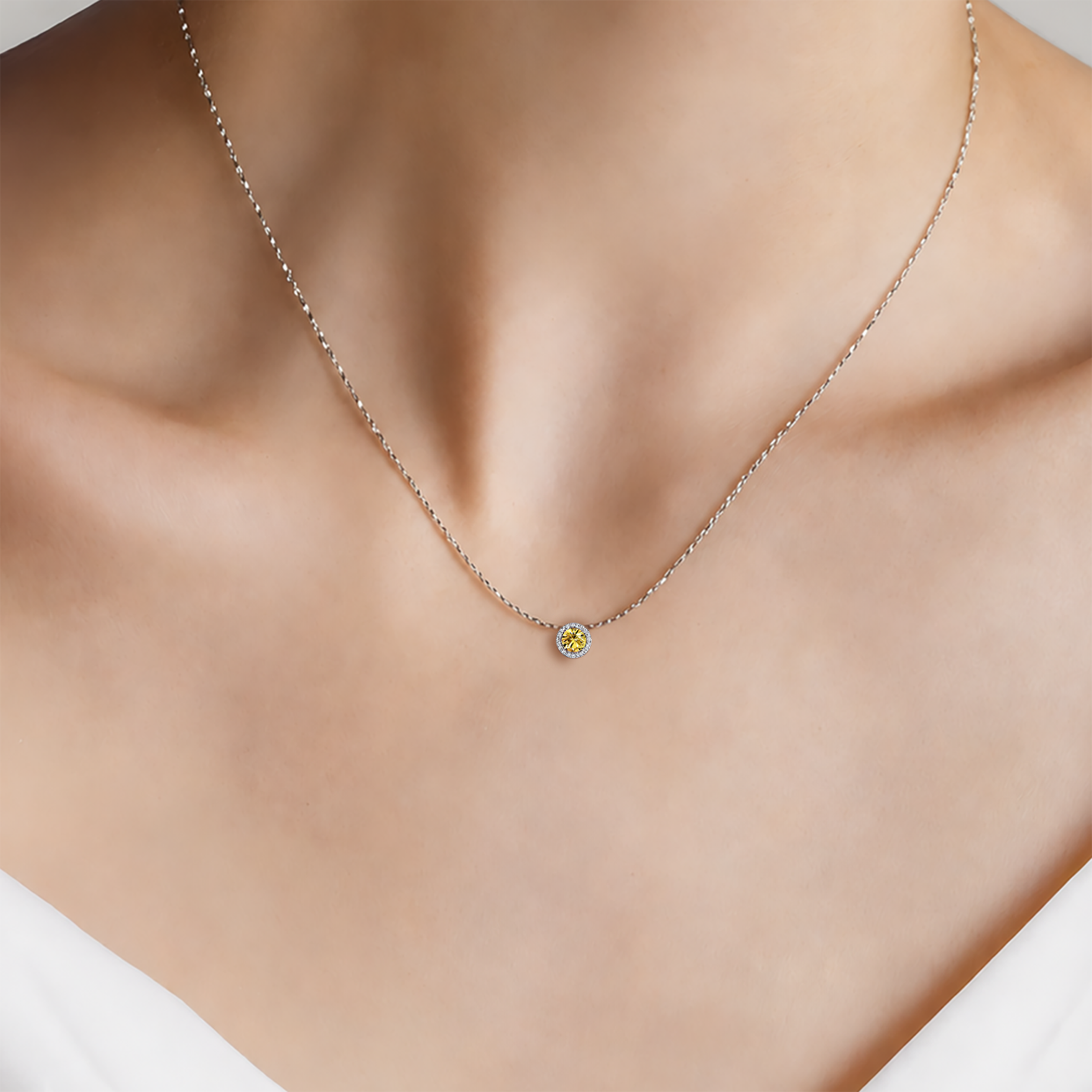 14K white gold necklace with 0.5ct lab-grown yellow diamond 45 cm - 4
