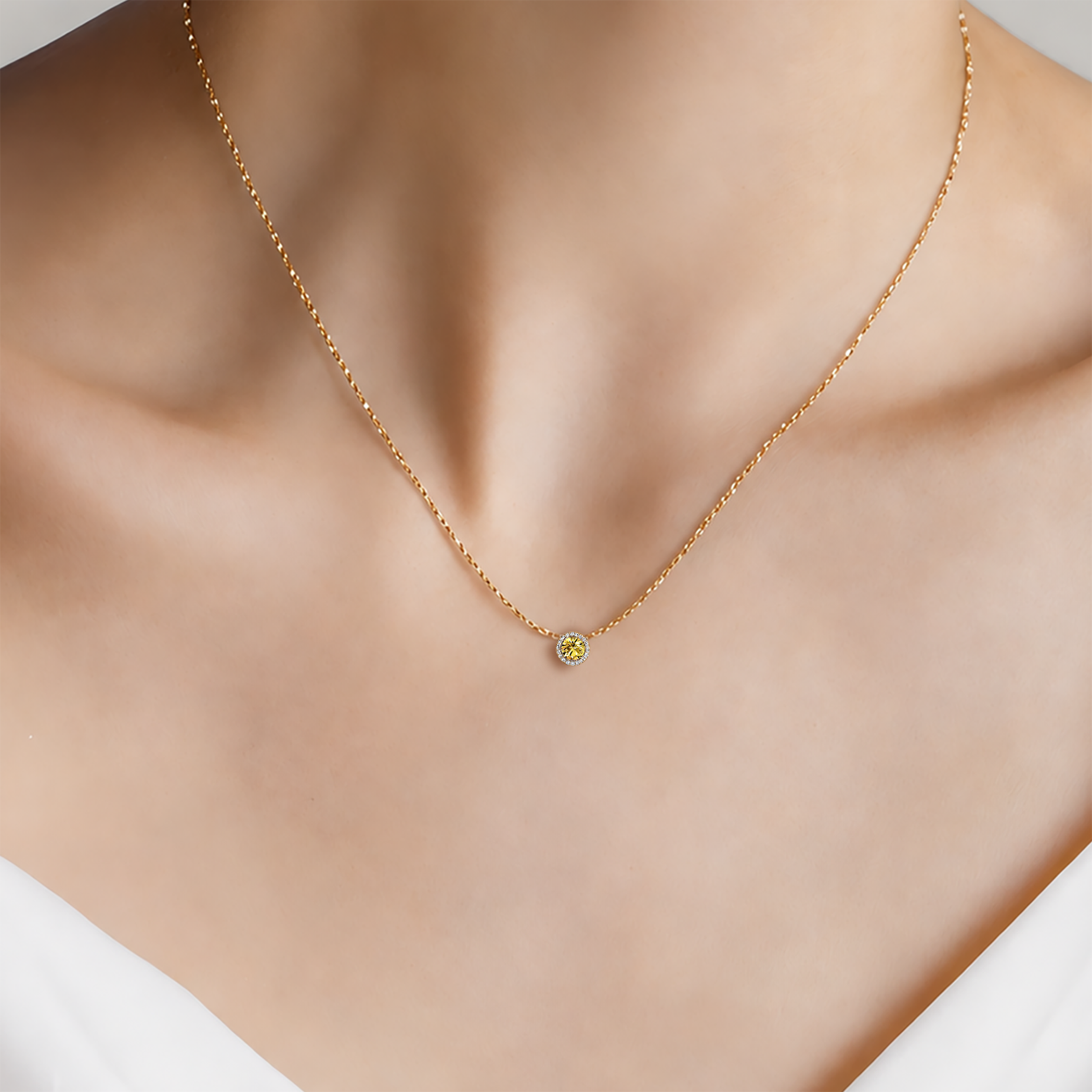14K gold necklace with 0.5ct lab-grown yellow diamond 45 cm - 4