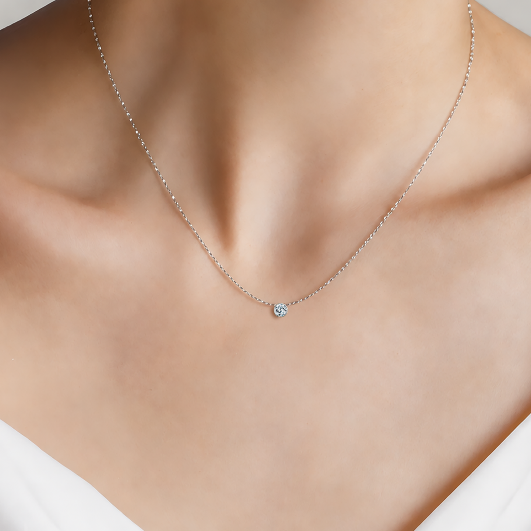 Naszyjnik z białego złota 585 z białym diamentem 0.1ct 45 cm - 4