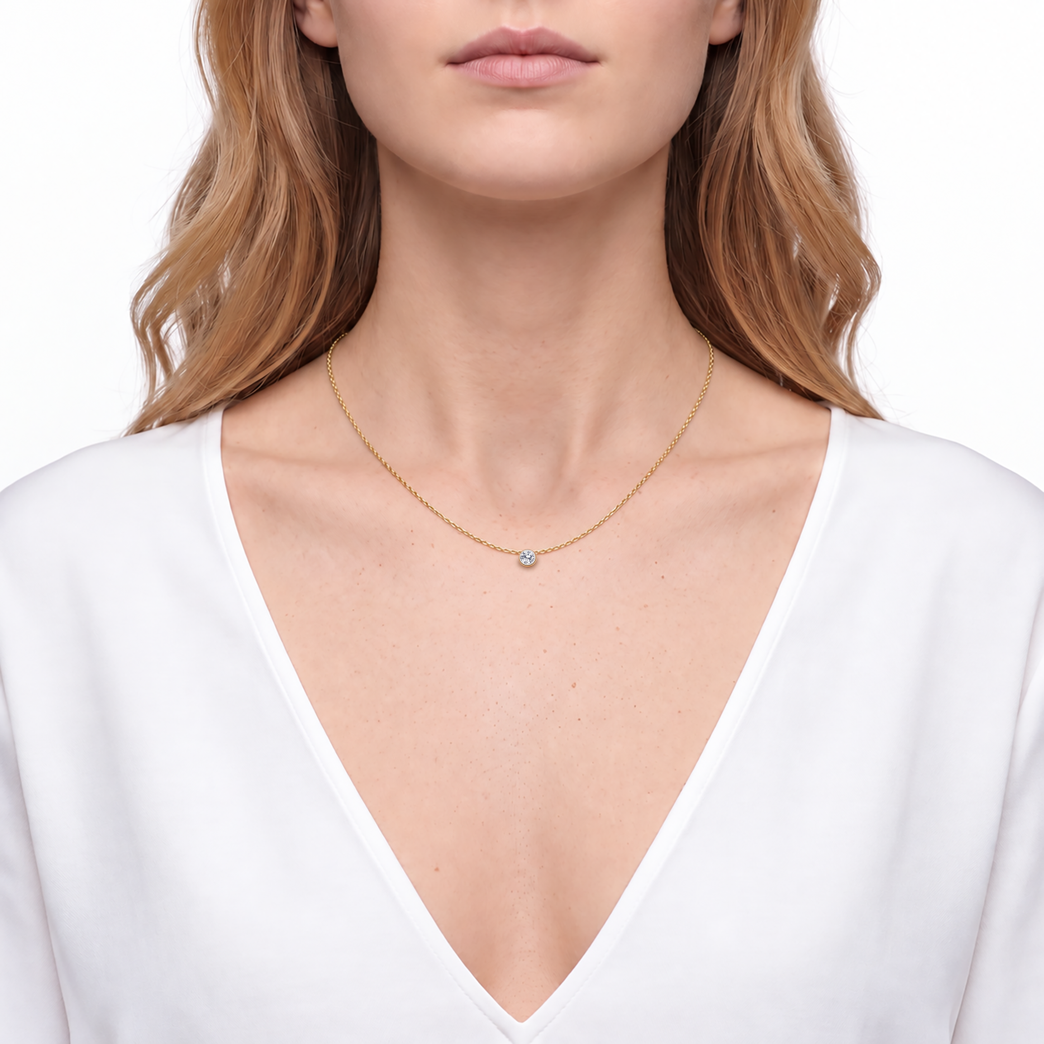 Naszyjnik złoty 585 z białym diamentem 0.1ct 45 cm - 3