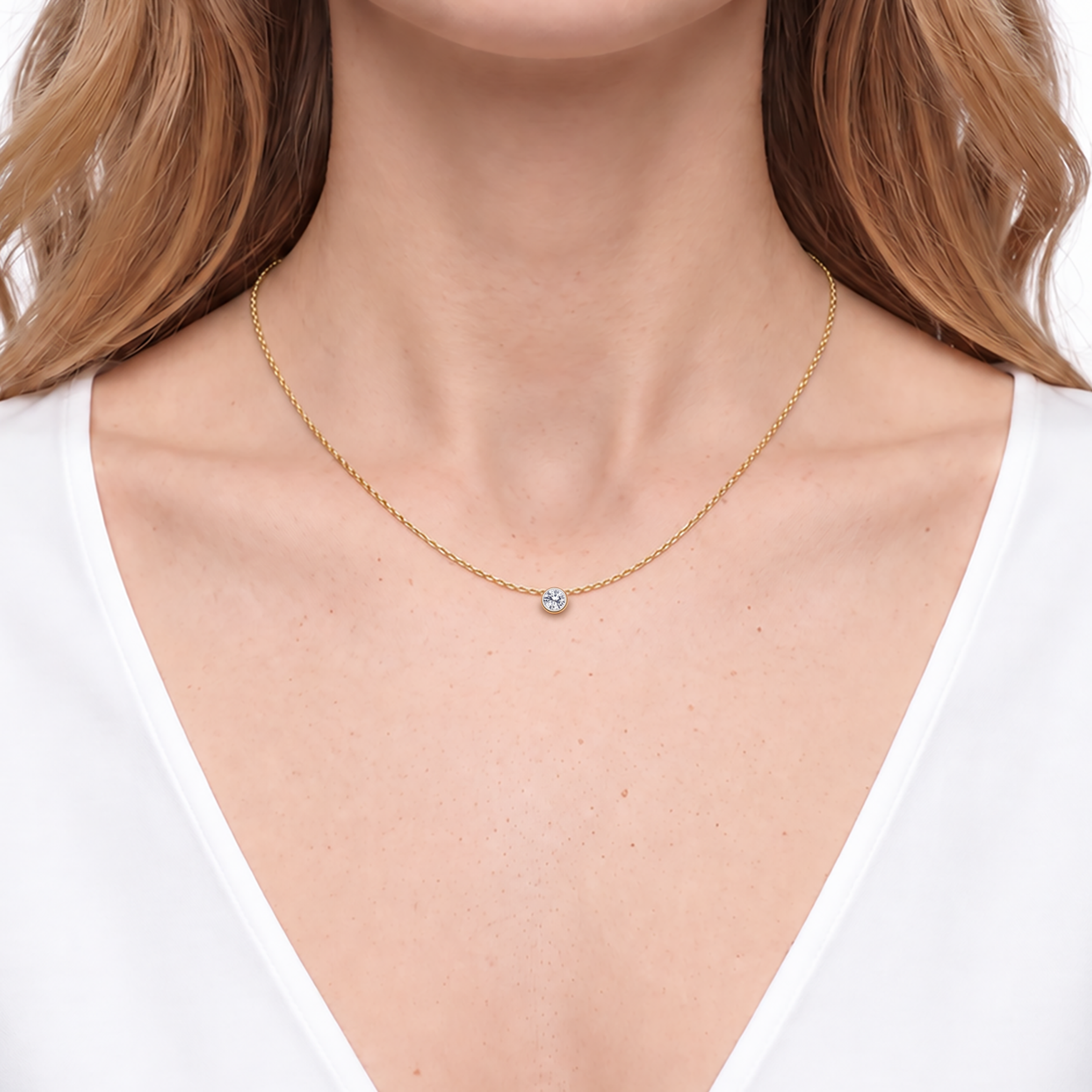 Naszyjnik złoty 585 z białym diamentem 0.1ct 45 cm - 4
