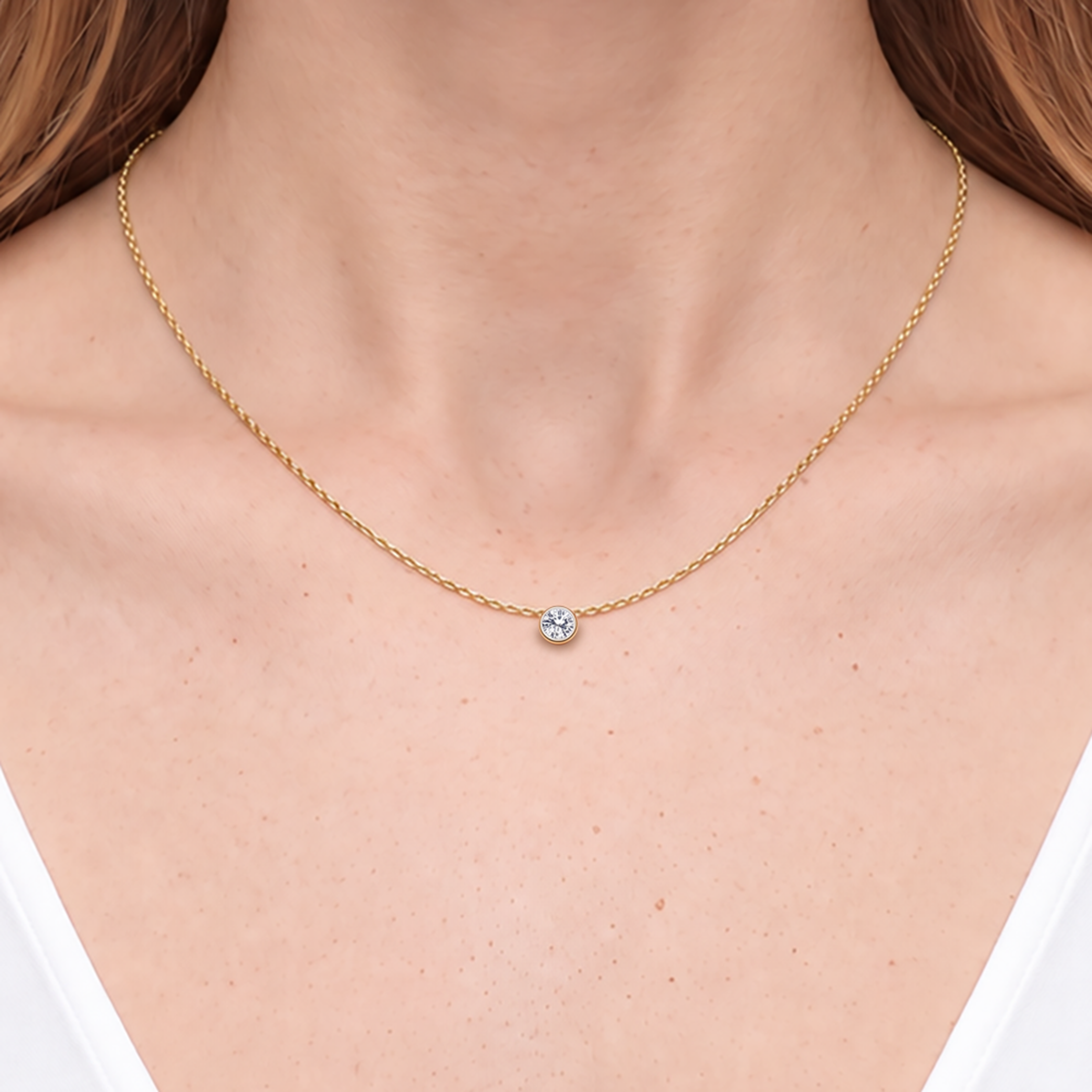 Naszyjnik złoty 585 z białym diamentem 0.1ct 45 cm - 5