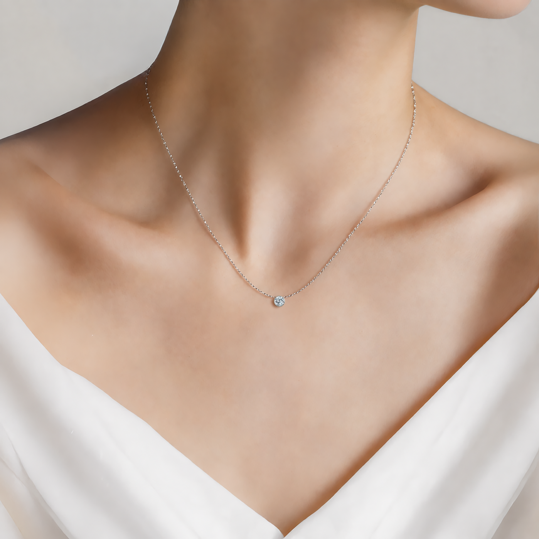 Naszyjnik z białego złota 585 z białym diamentem 0.25ct 45 cm - 3