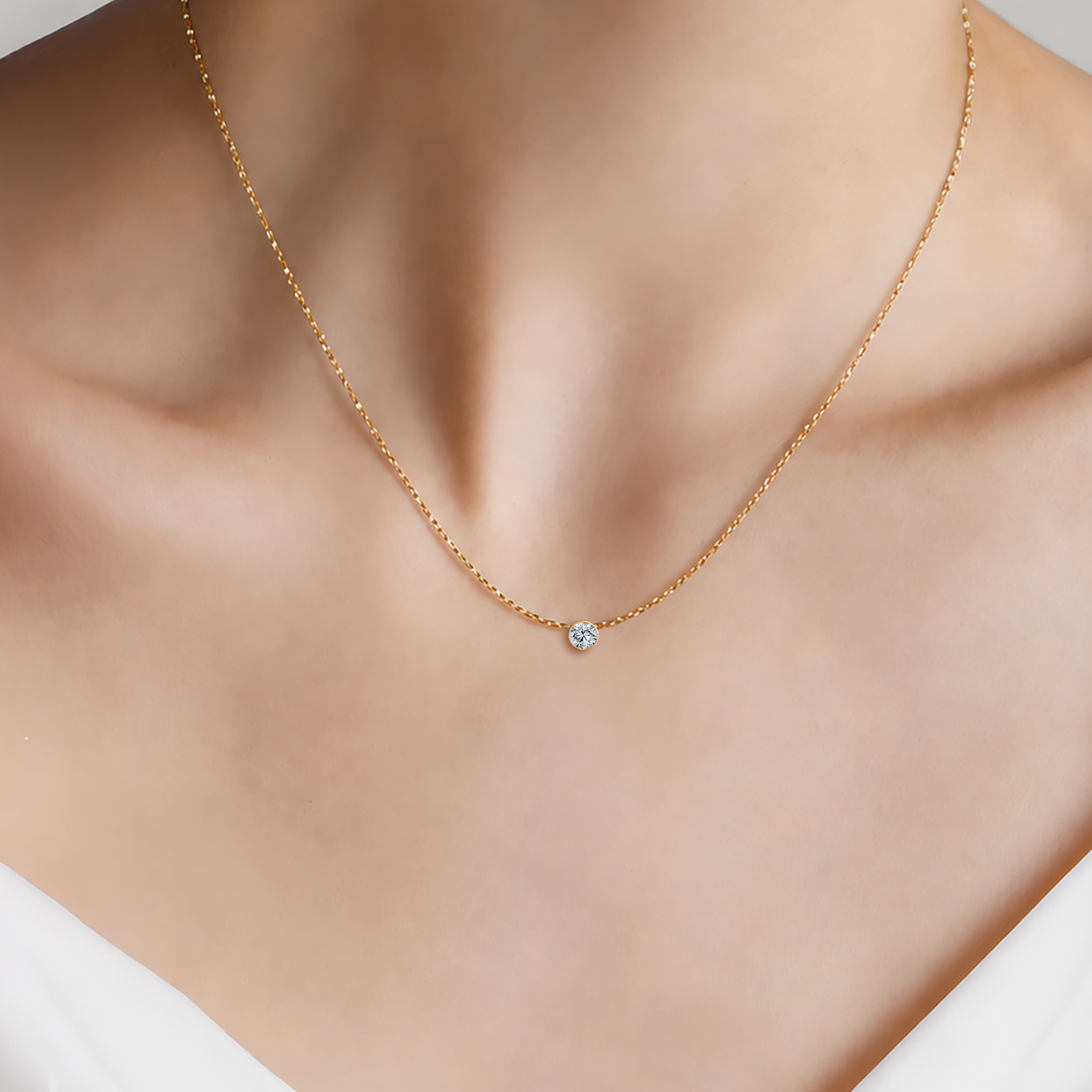 Naszyjnik złoty 585 z białym diamentem 0.25ct 45 cm - 4
