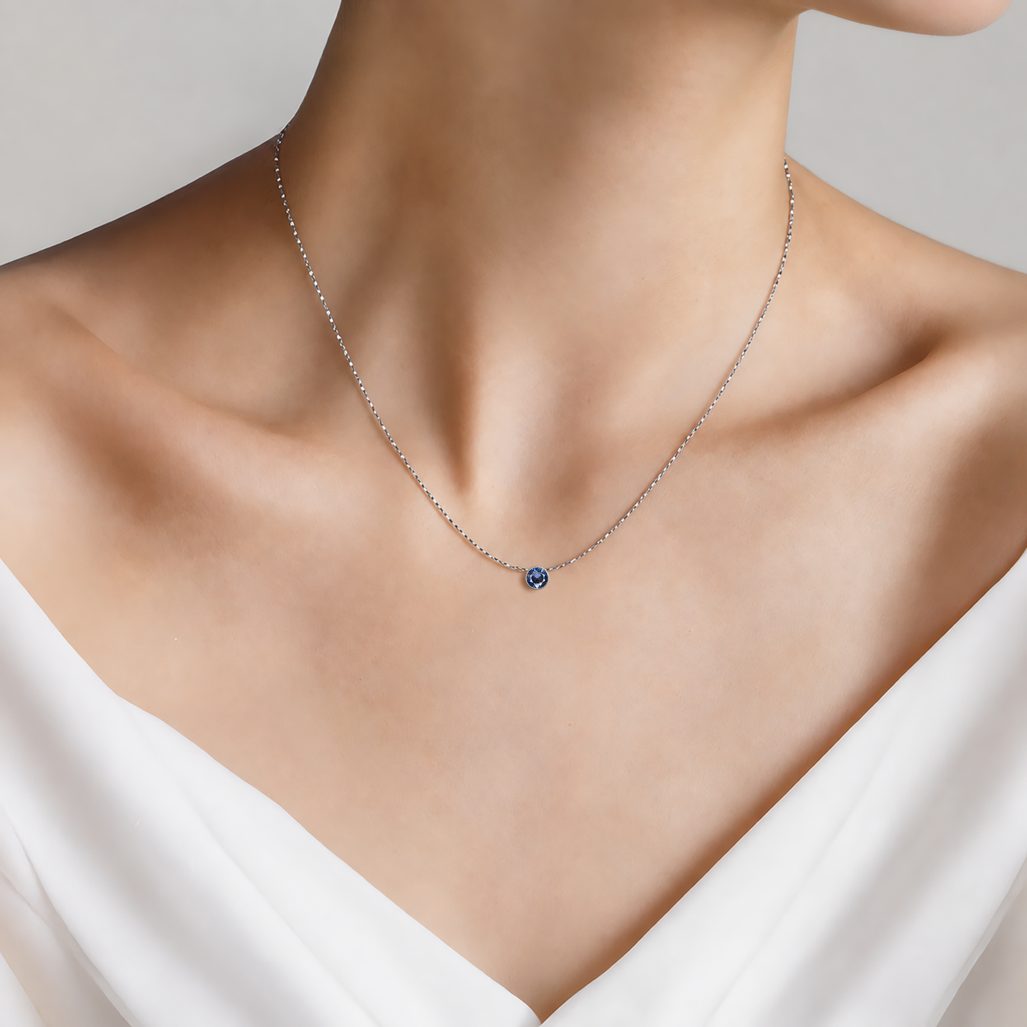 14K white gold necklace with 0.5ct lab-grown blue diamond 45 cm - 3