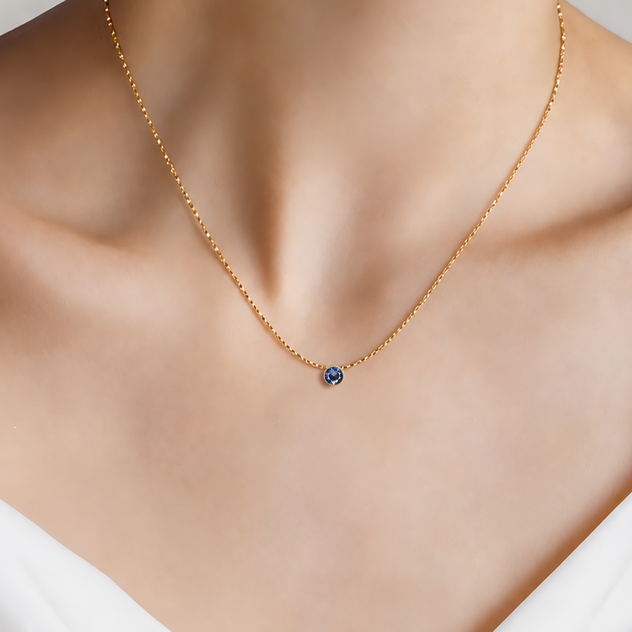 14K gold necklace with 0.5ct lab-grown blue diamond 45 cm - 3