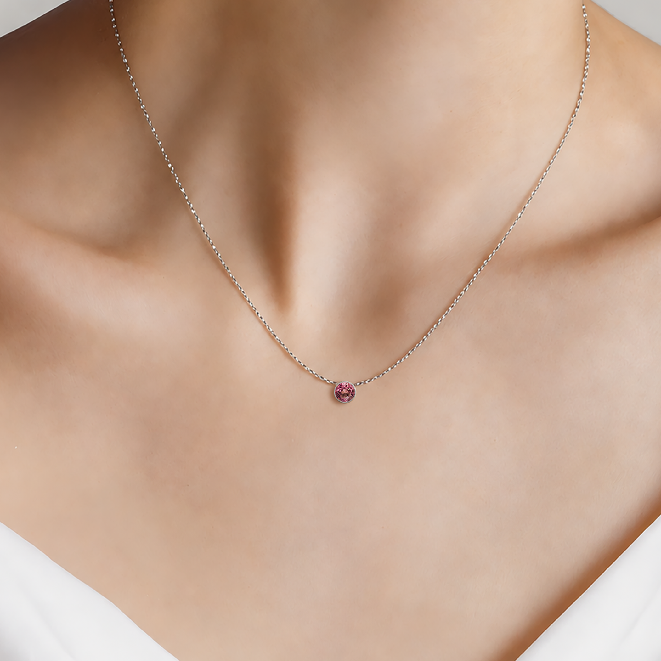 14K white gold necklace with 0.5ct lab-grown pink diamond 45 cm - 4