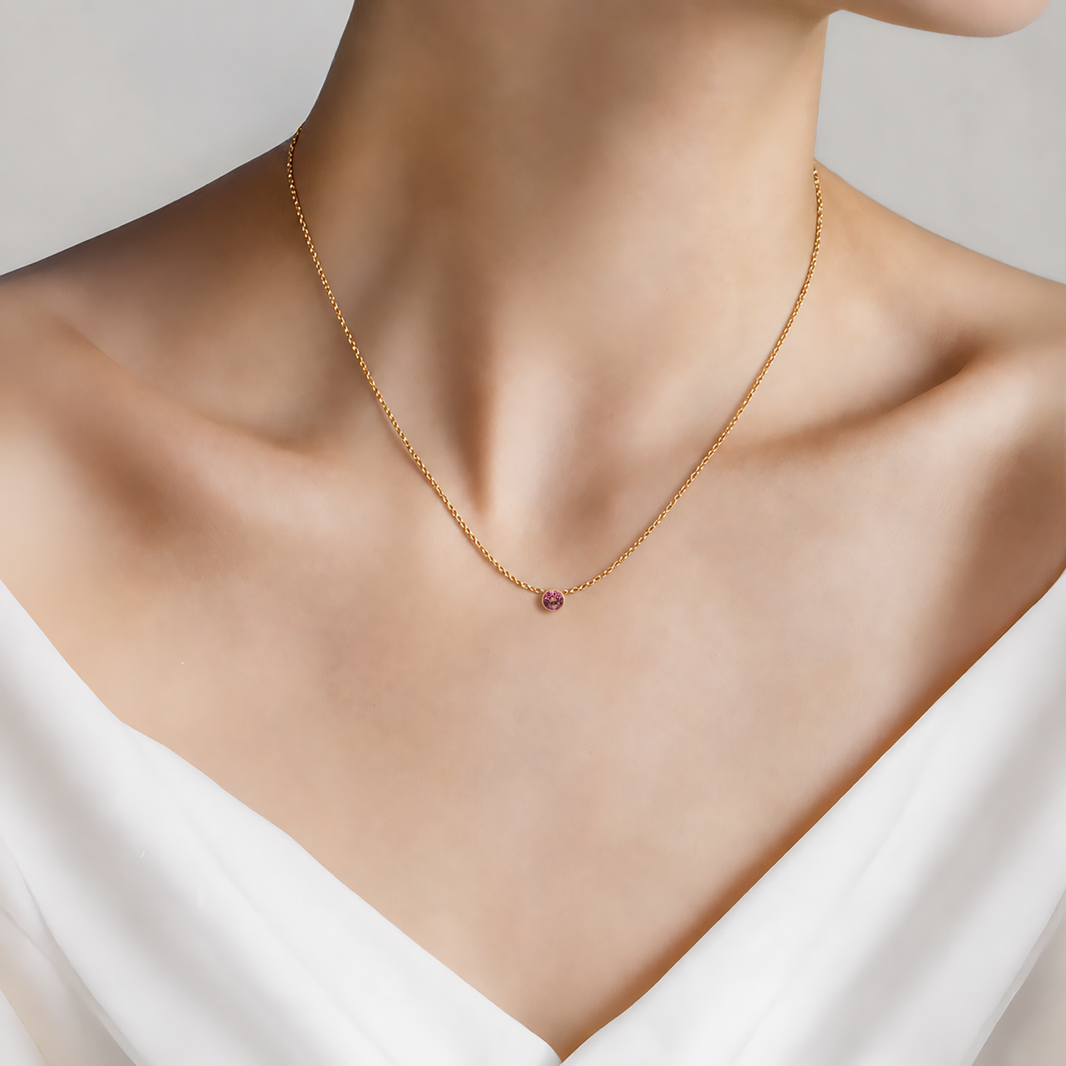 14K gold necklace with 0.5ct lab-grown pink diamond 45 cm - 3