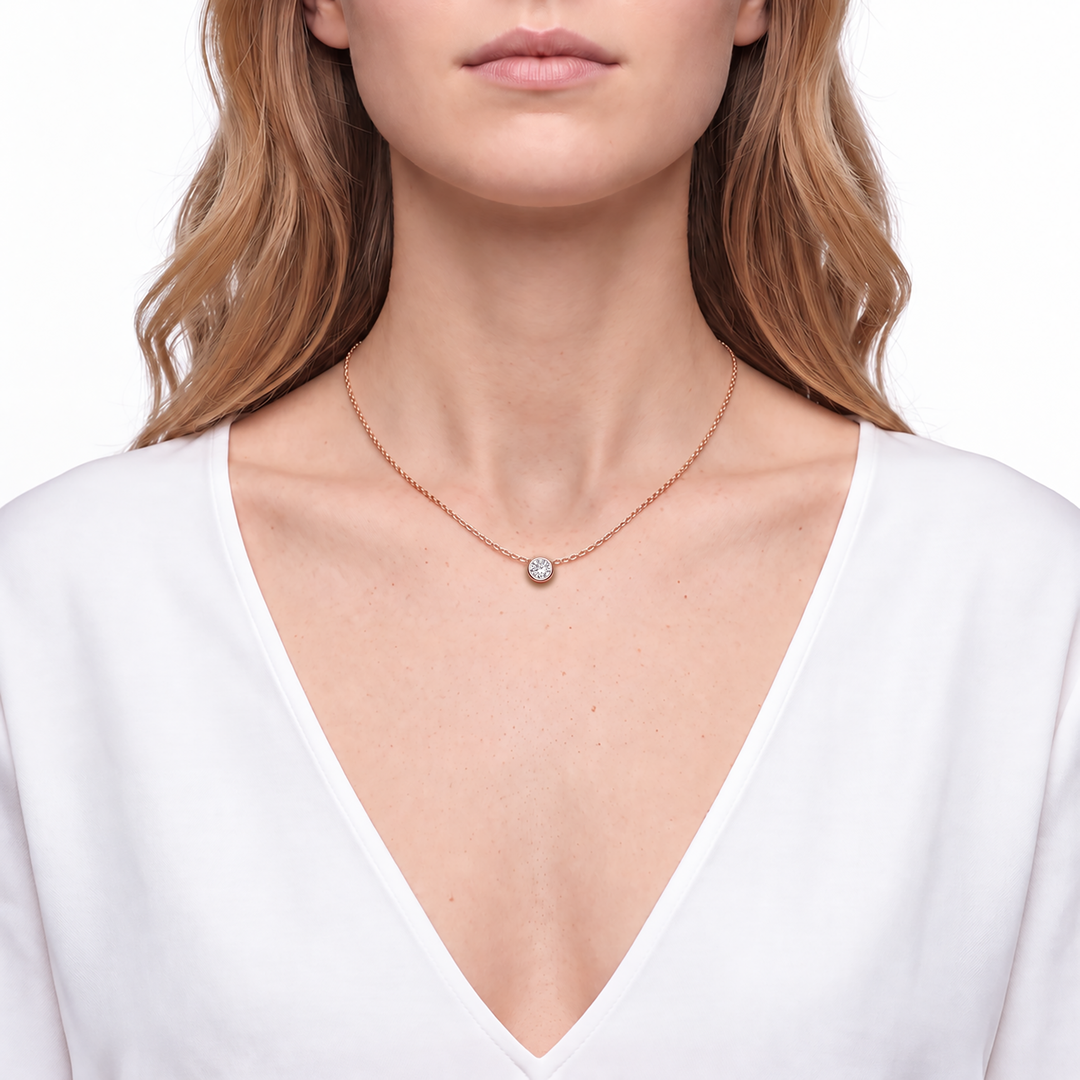Naszyjnik złoty 585 z białym diamentem laboratoryjnym 0.5ct 45 cm - 3