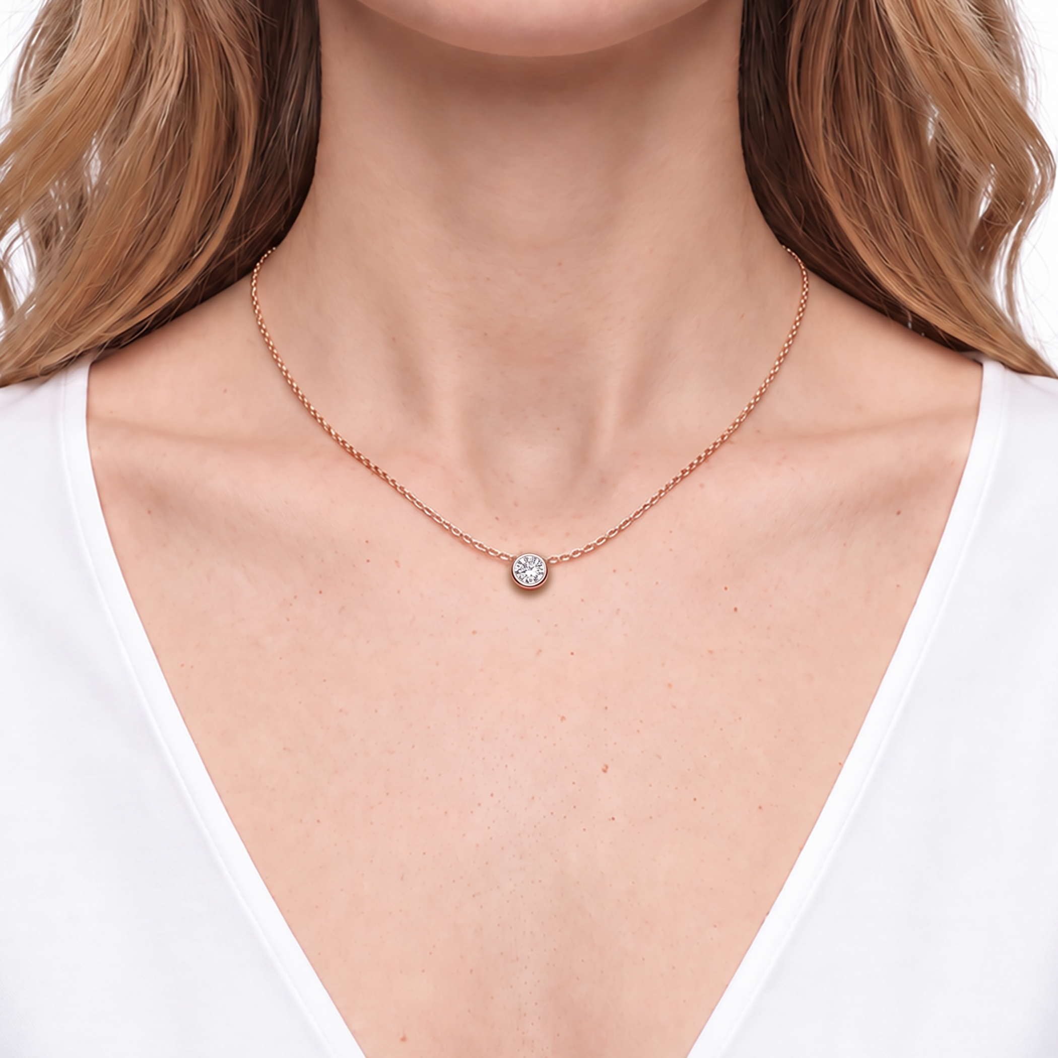 Naszyjnik złoty 585 z białym diamentem laboratoryjnym 0.5ct 45 cm - 4