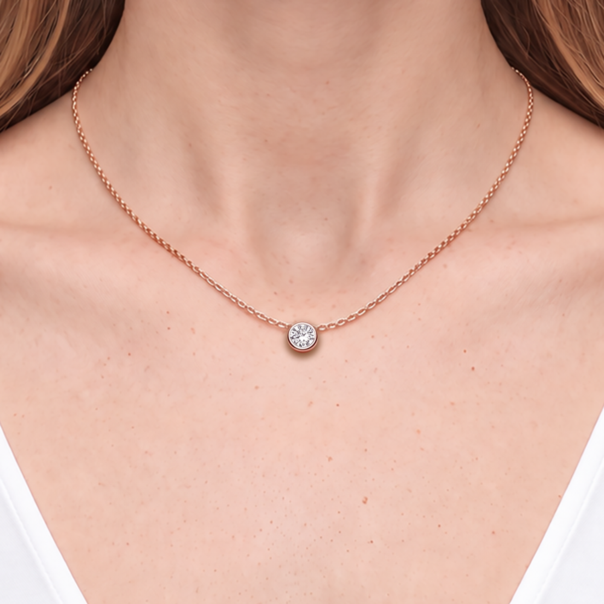 Naszyjnik złoty 585 z białym diamentem laboratoryjnym 0.5ct 45 cm - 5
