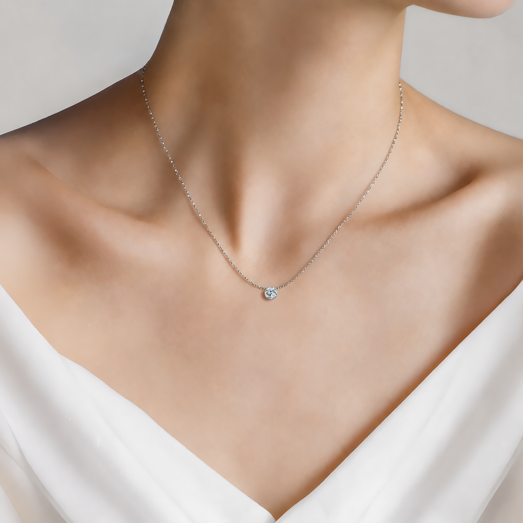 Naszyjnik z białego złota 585 z białym diamentem laboratoryjnym 1ct 45 cm - 3
