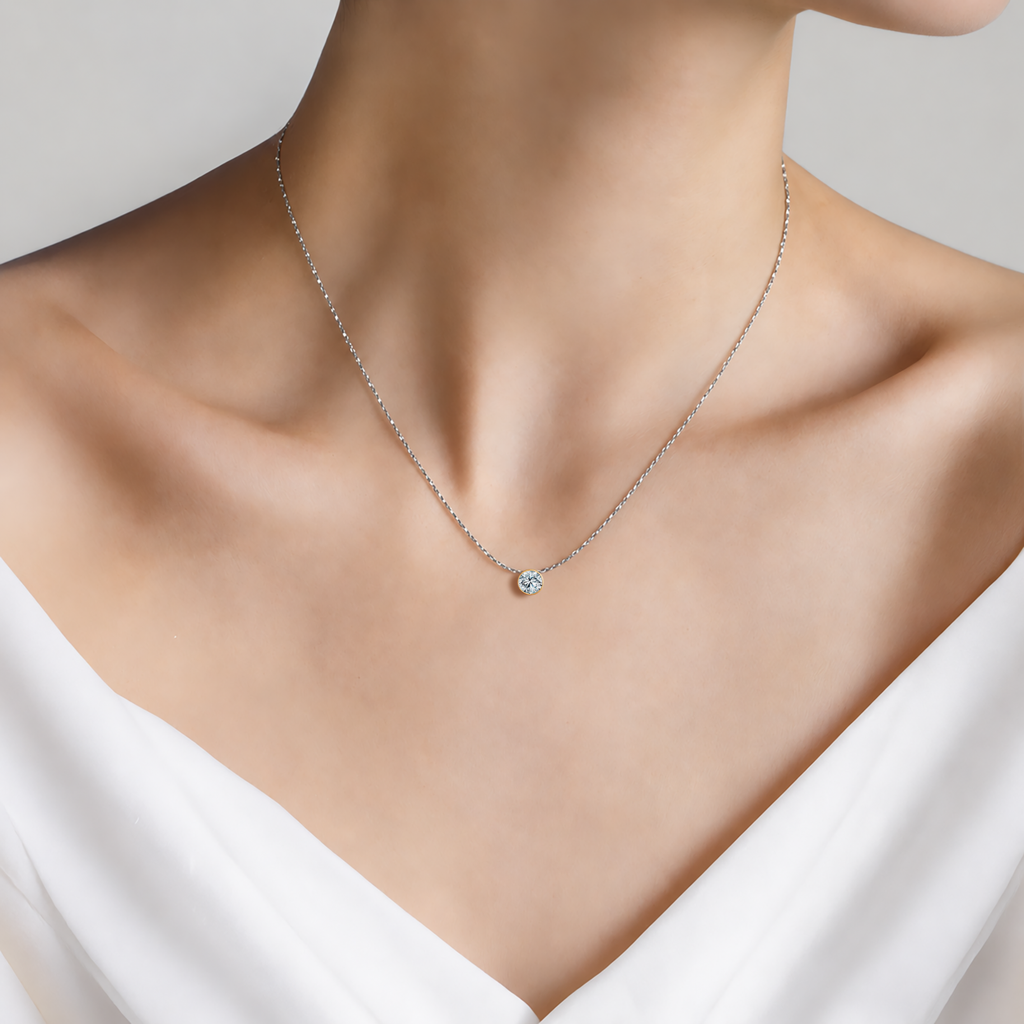 Halskette mit weißem Labordiamanten 1 ct 585er Gold 45 cm - 3