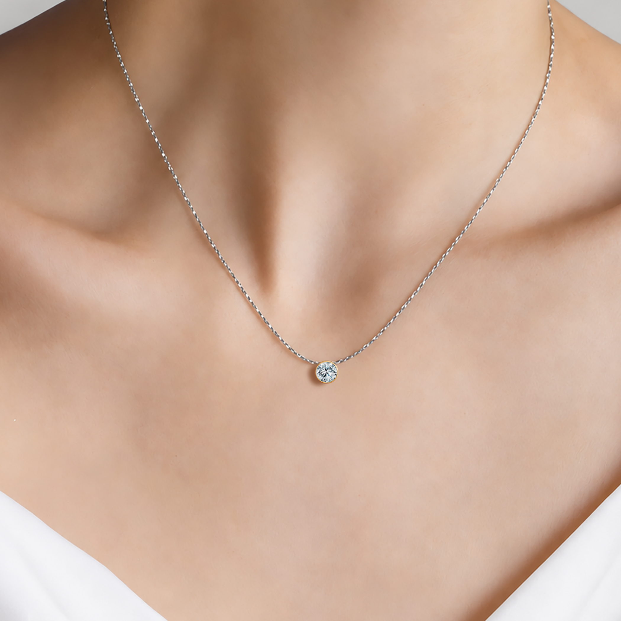 Halskette mit weißem Labordiamanten 1 ct 585er Gold 45 cm - 4