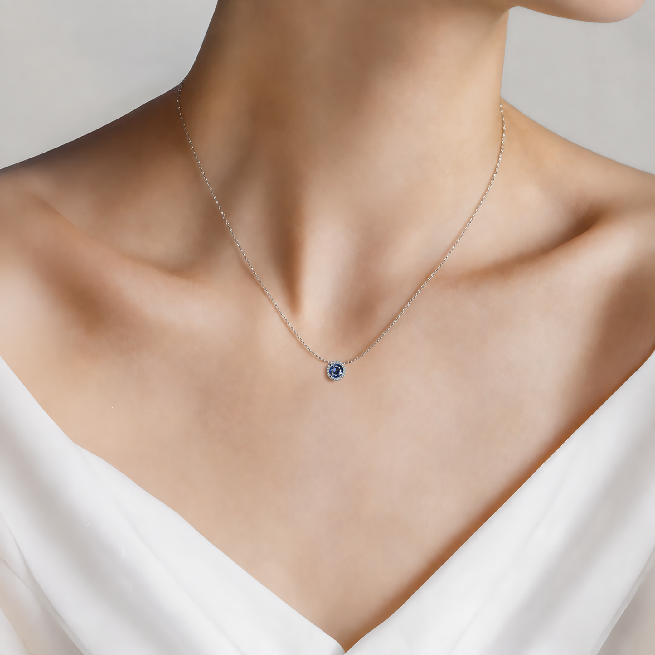 Naszyjnik z białego złota 585 z niebieskim diamentem laboratoryjnym 0.5ct 45 cm - 3