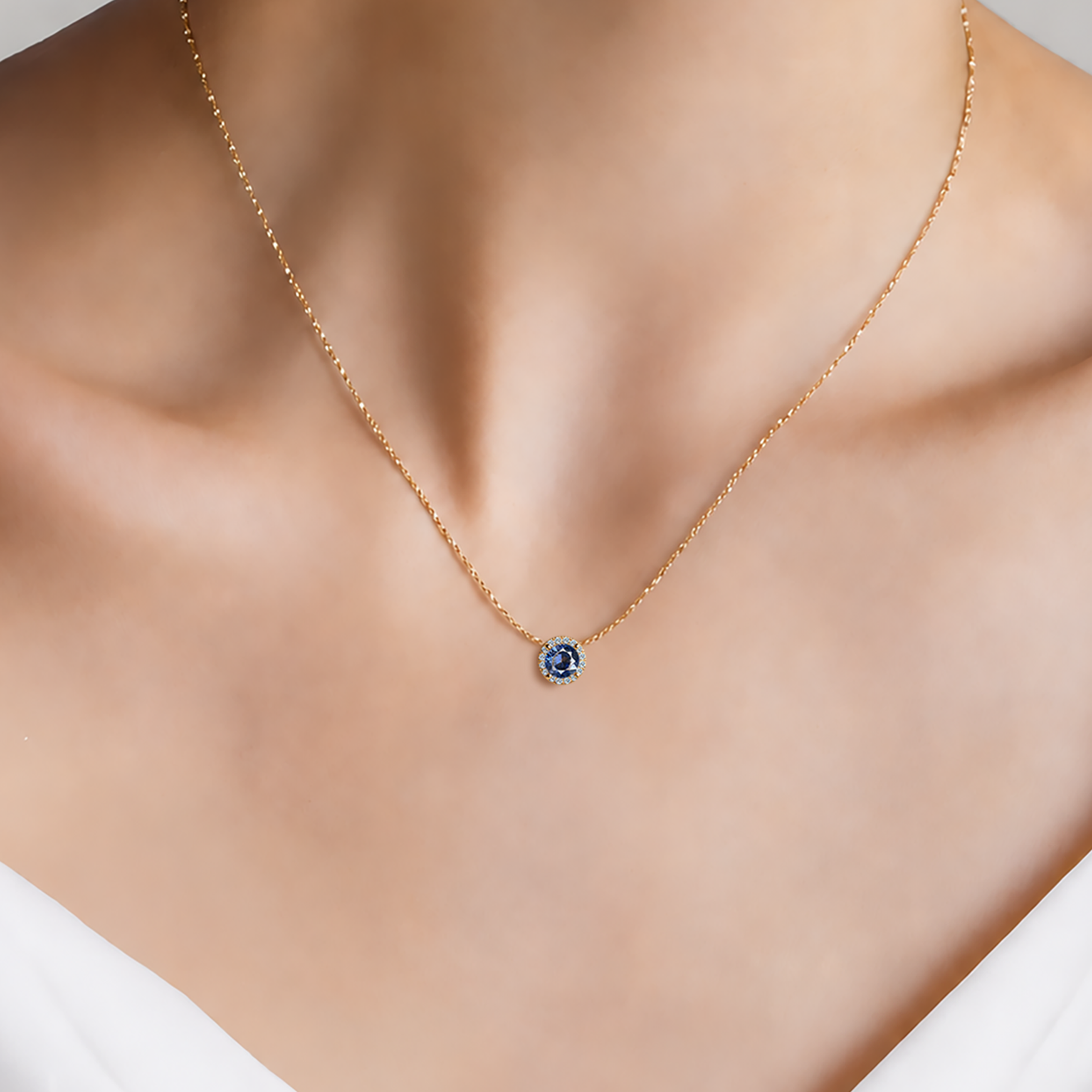 Naszyjnik złoty 585 z niebieskim diamentem laboratoryjnym 0.5ct 45 cm - 4