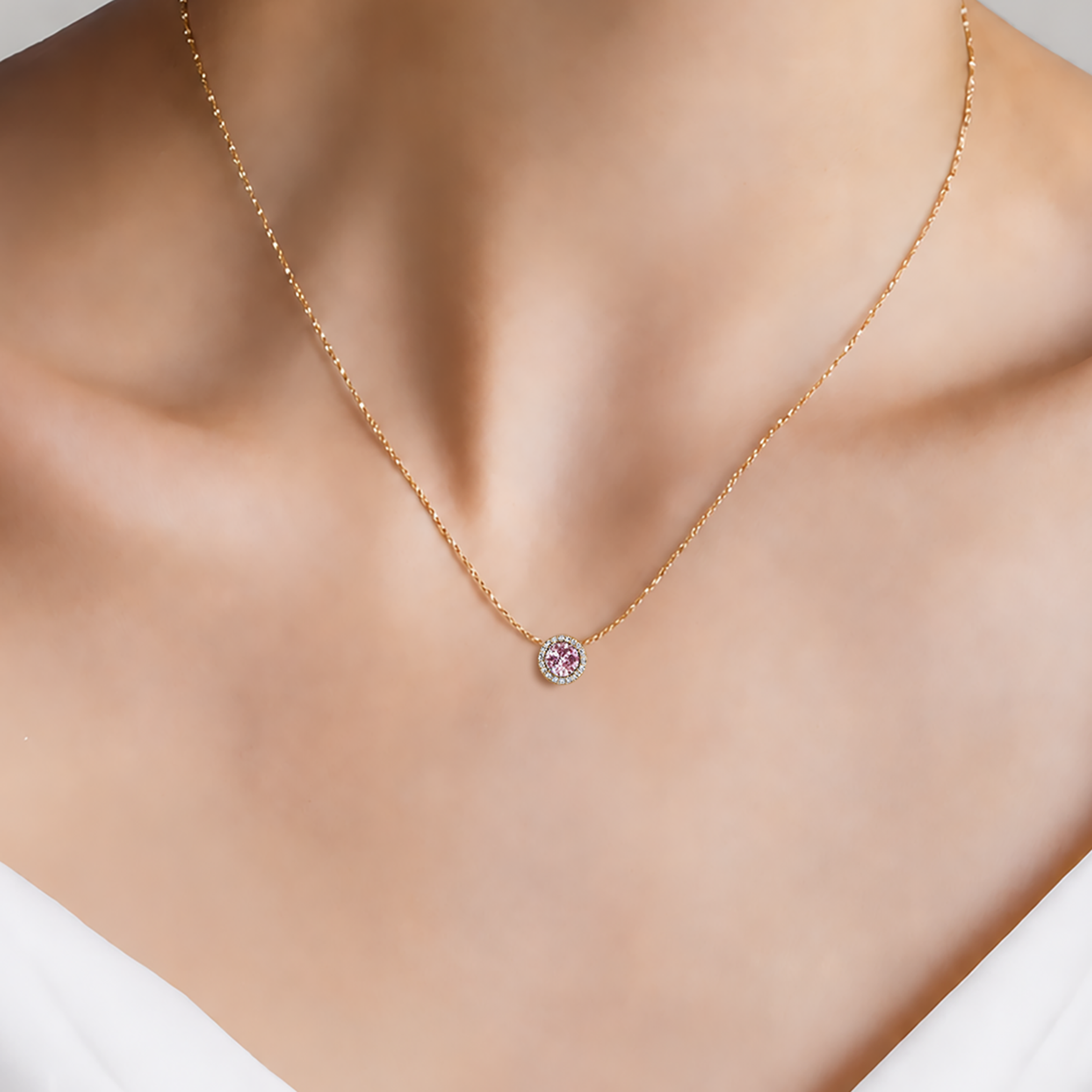 Naszyjnik złoty 585 z różowym diamentam laboratoryjnym 0.5ct 45 cm - 4