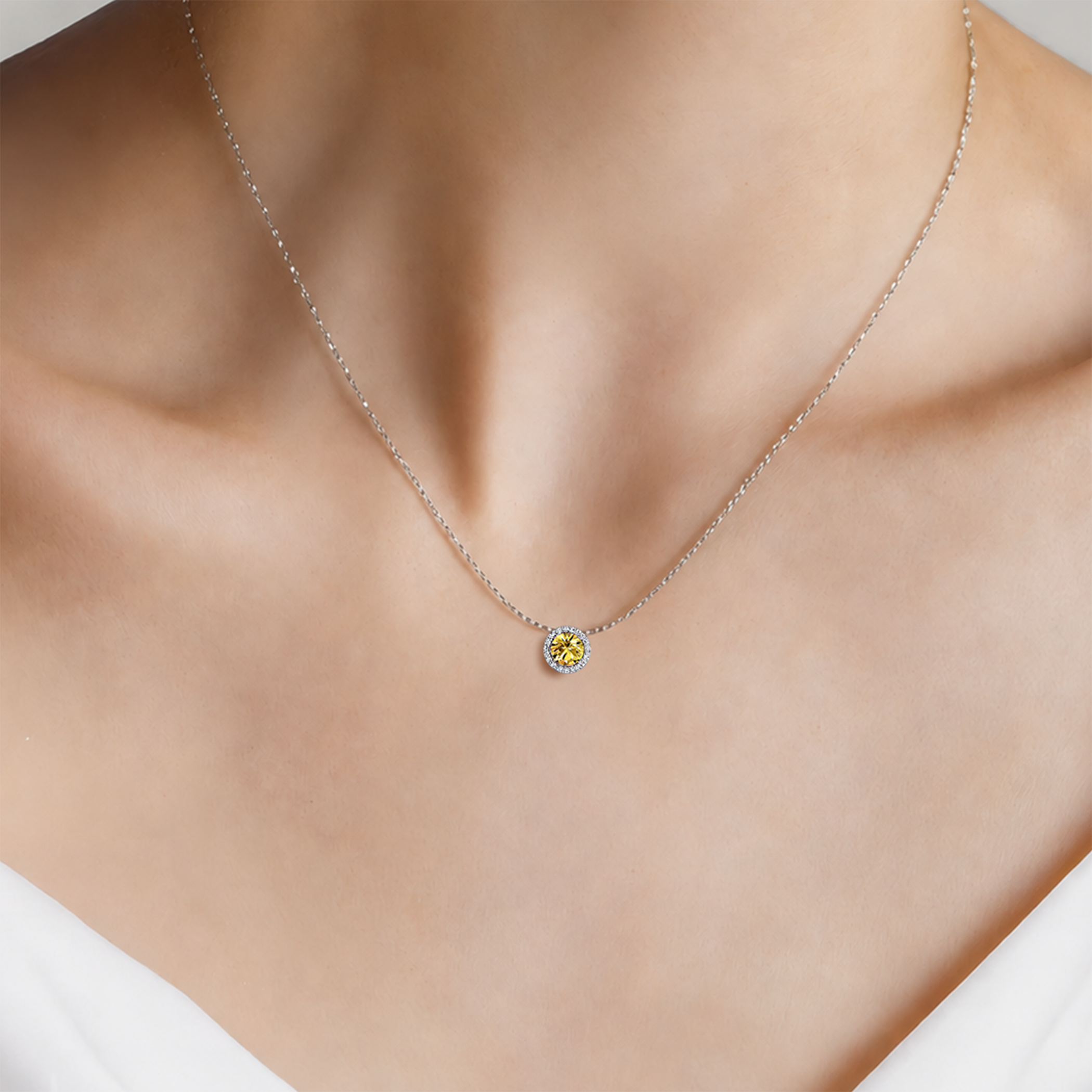 Naszyjnik z białego złota 585 z żółtym diamentem laboratoryjnym 0.5ct 45 cm - 4