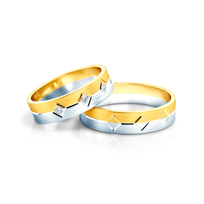 Obrączki ślubne: dwukolorowe złoto, płaskie, 5 mm