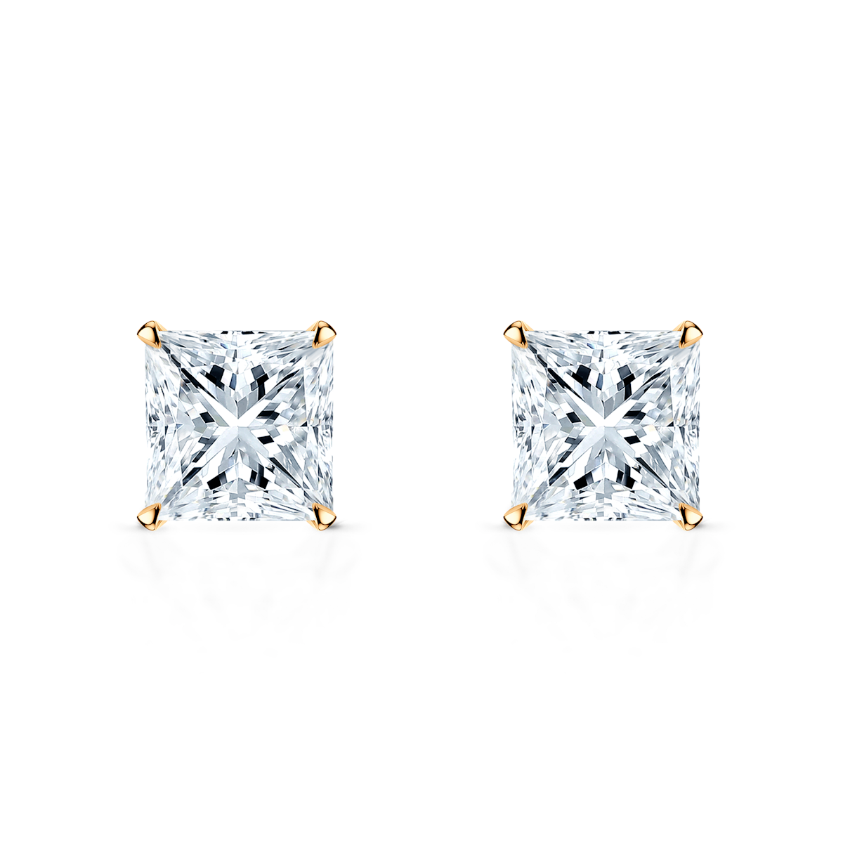 Share Your Love earrings: yellow gold, princess cut diamonds