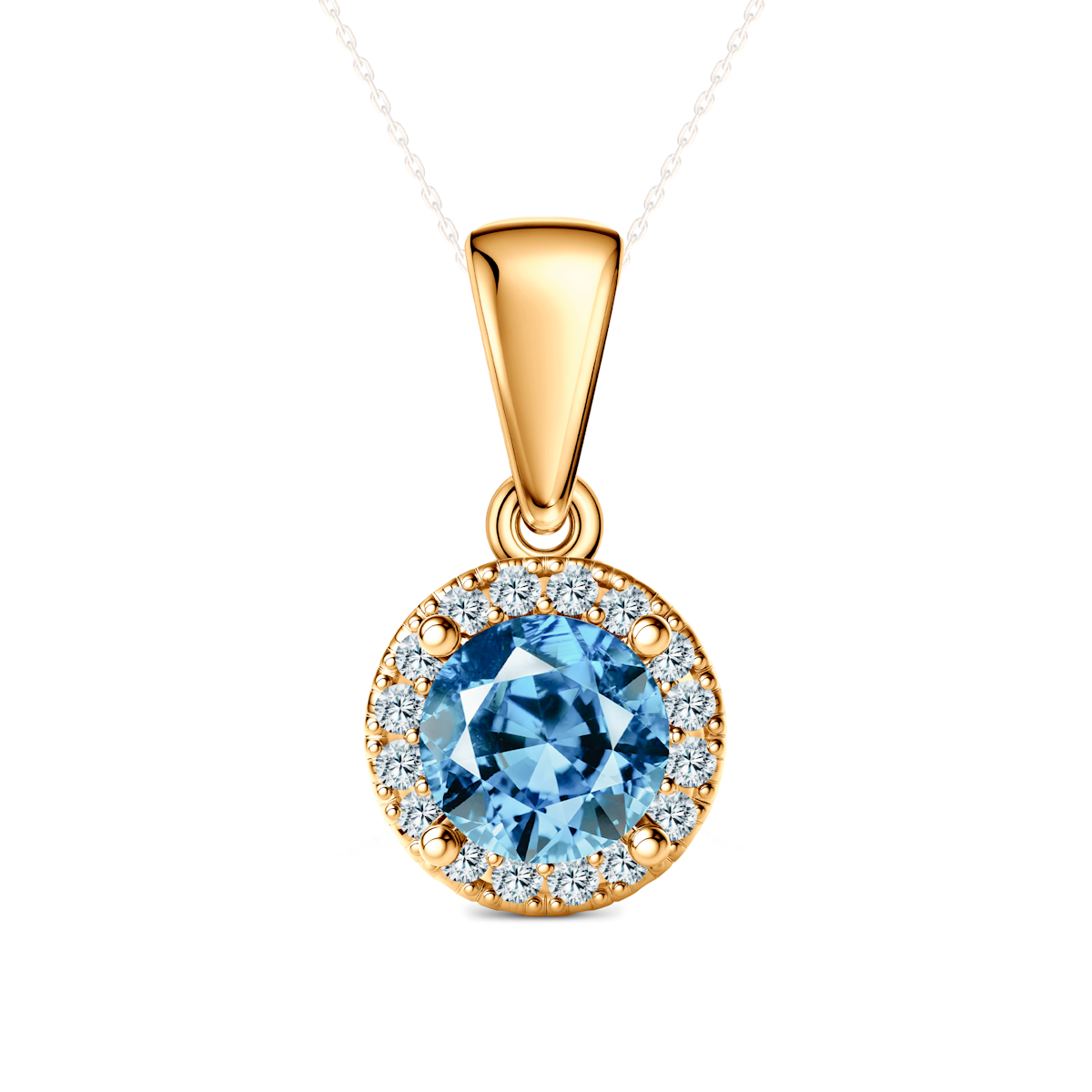 Pandantiv This is Love: aur galben, diamant albastru de laborator, diamante de laborator