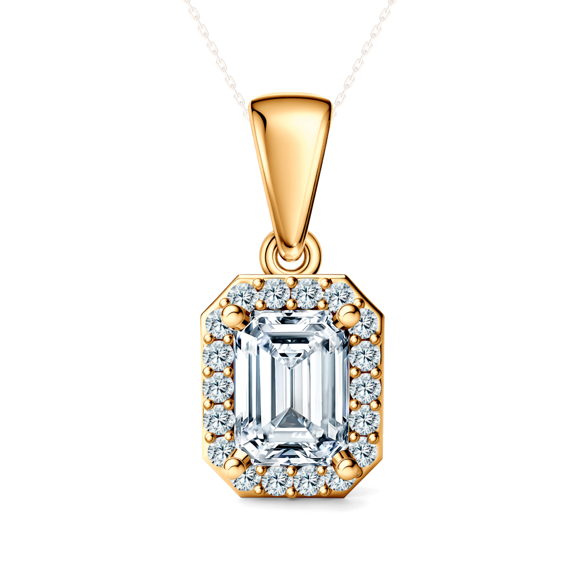 Pandantiv This is Love: aur galben, diamante de laborator taietura smarald