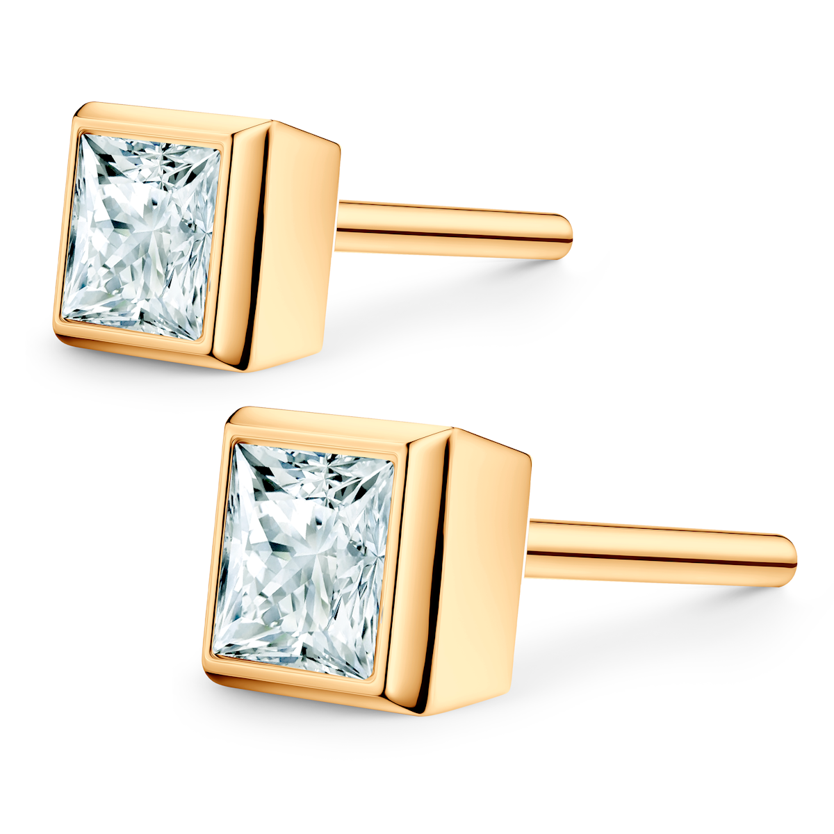 Pure earrings: yellow gold, lab-grown diamonds, princess cut - 3