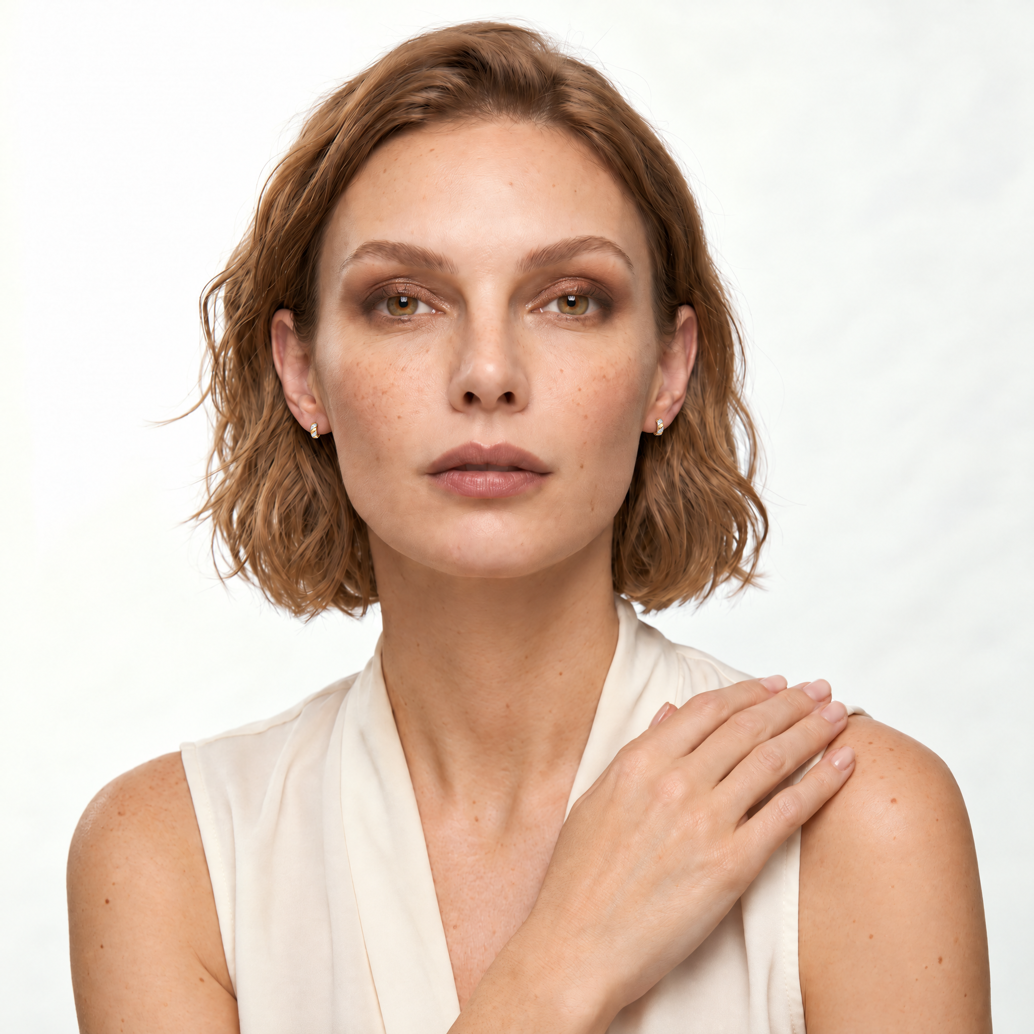 Kolczyki Savicki: dwukolorowe złoto 585, ukośne paski - 6