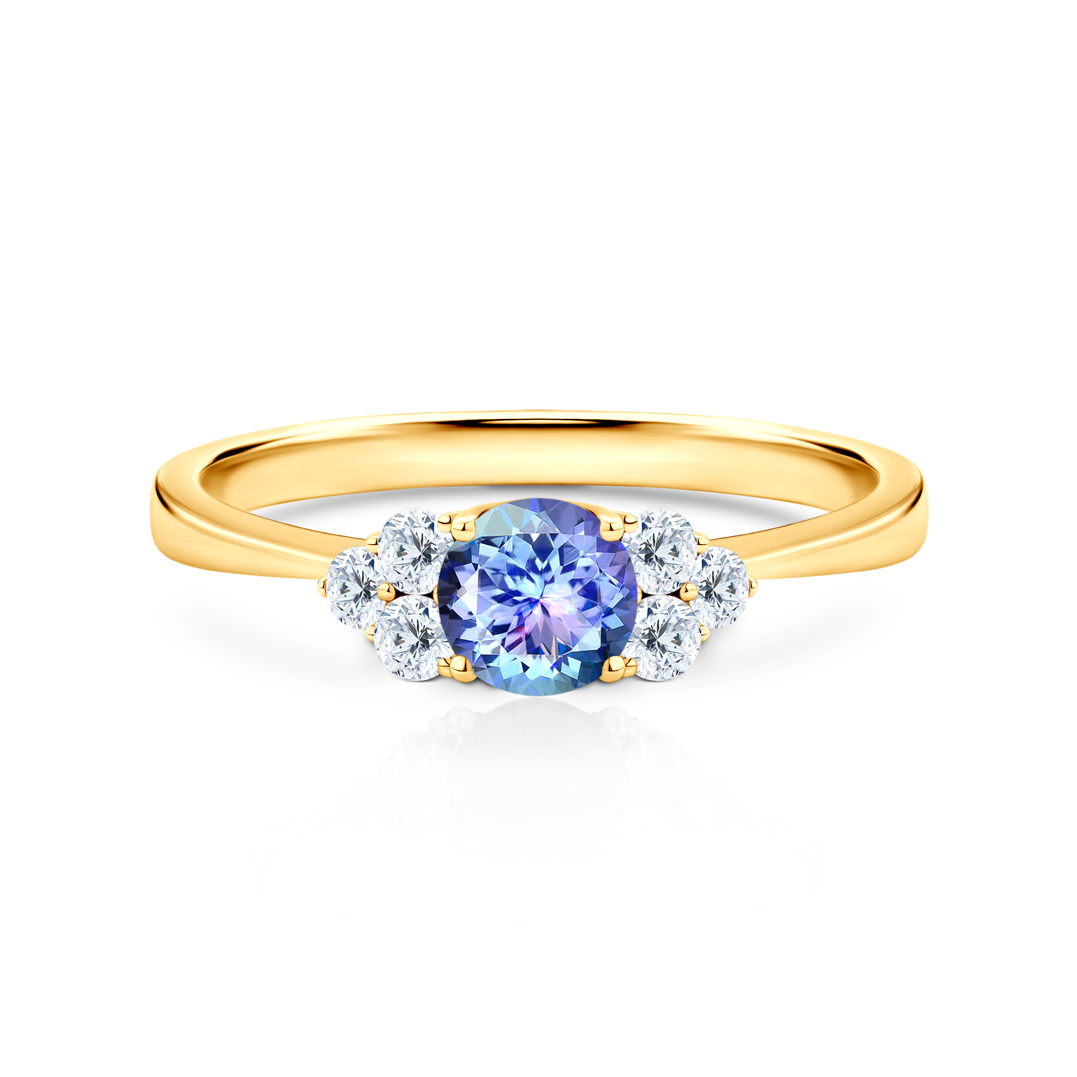 Zásnubní prsten Fairytale: žluté zlato, tanzanit, bílé safíry
