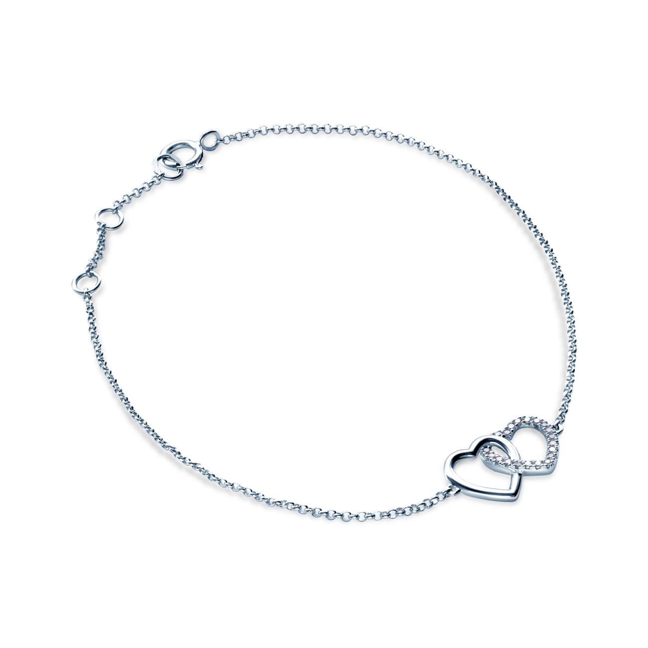 Brățară Celebrity inimă aur alb 585 cu diamant alb 0.06 ct 18 cm