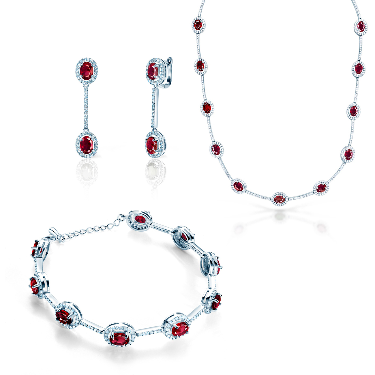 Sada šperků Swan Lake: bílé zlato, rubíny