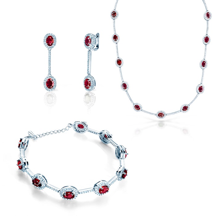 Komplet biżuterii Swan Lake: białe złoto, rubiny