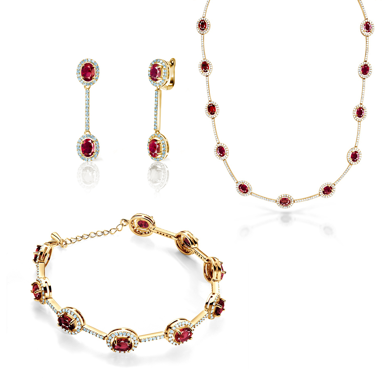 Komplet biżuterii Swan Lake: złoty, rubiny