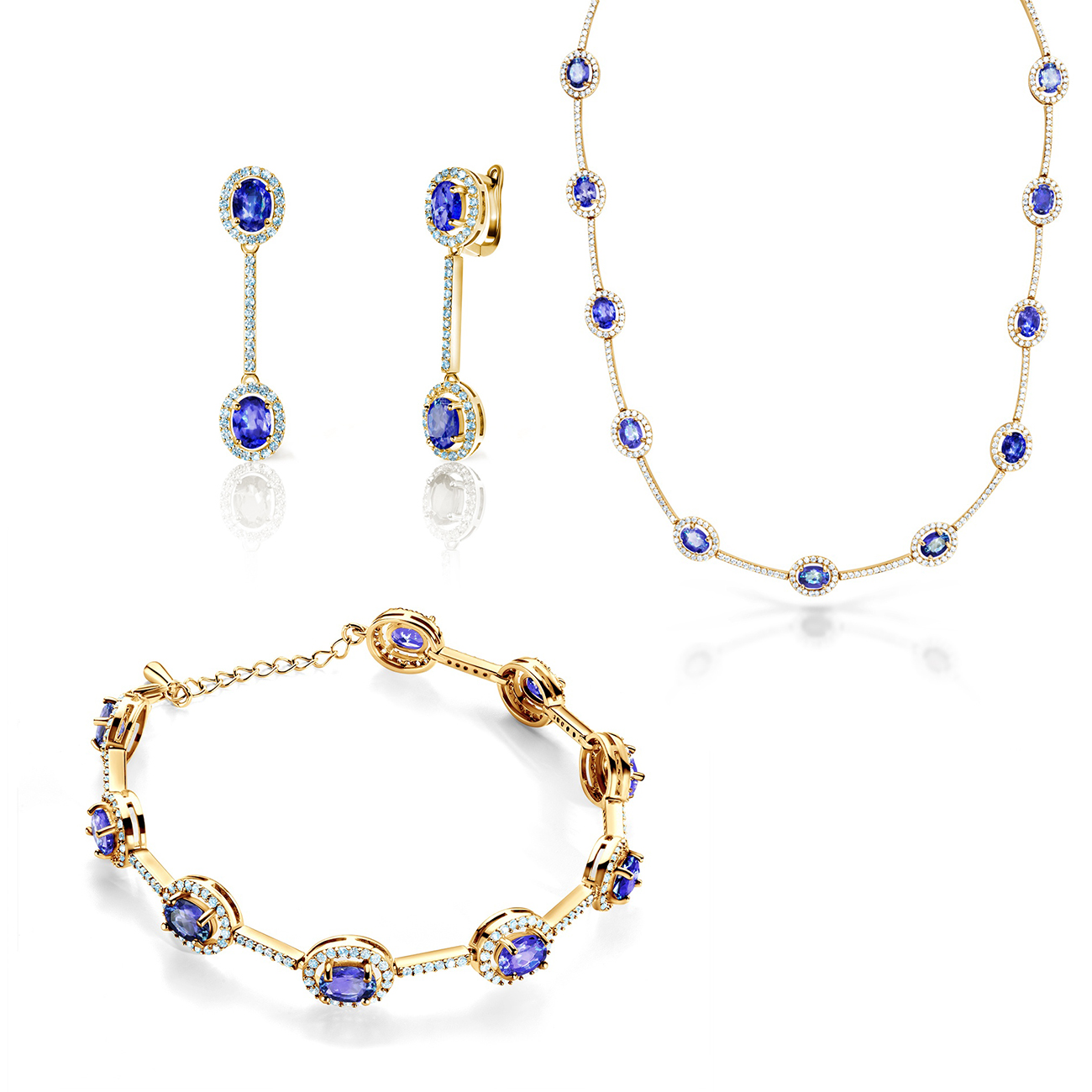 Sada šperků Swan Lake: žluté zlato, tanzanity