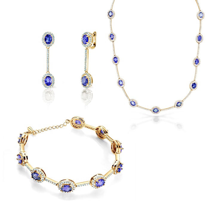 Komplet biżuterii Swan Lake: złoty, tanzanity