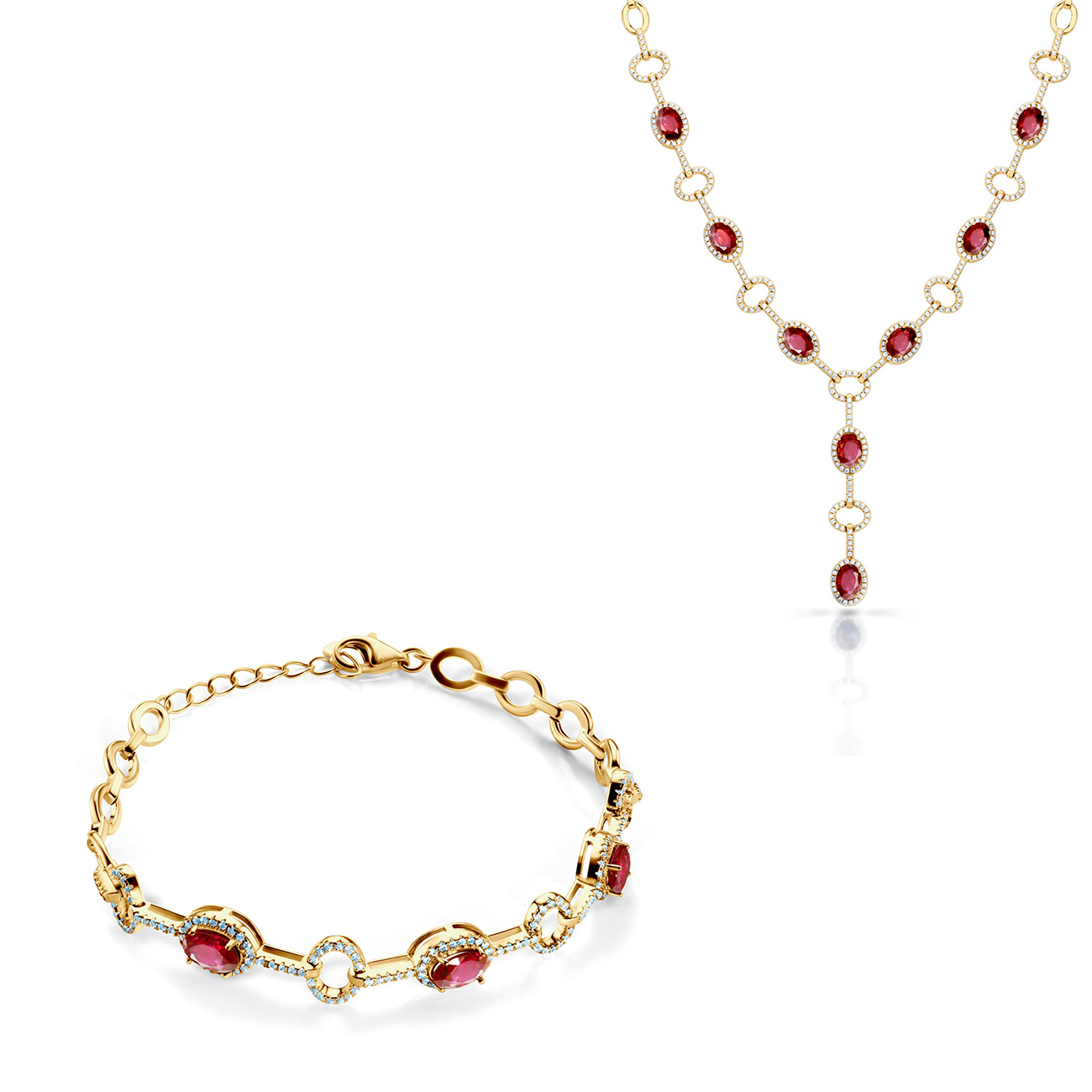 Komplet biżuterii Savicki: złoty, rubiny