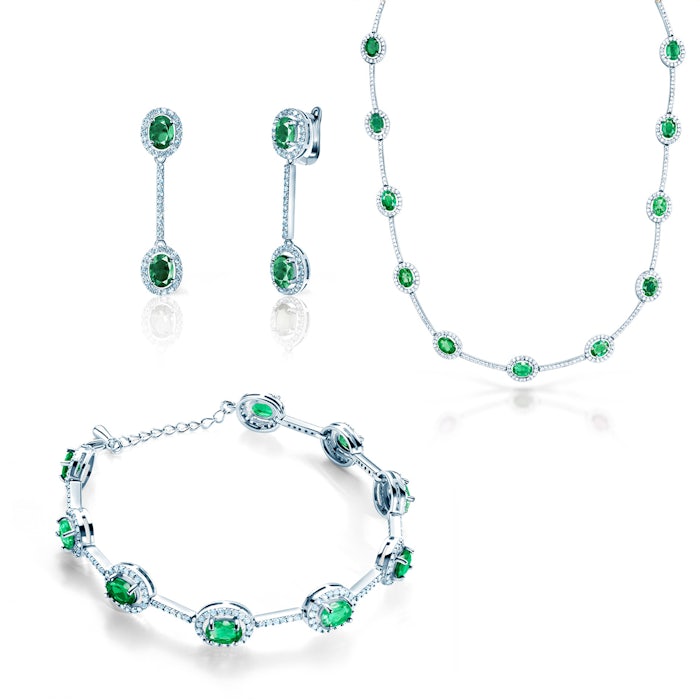 Komplet biżuterii Swan Lake: białe złoto, szmaragdy