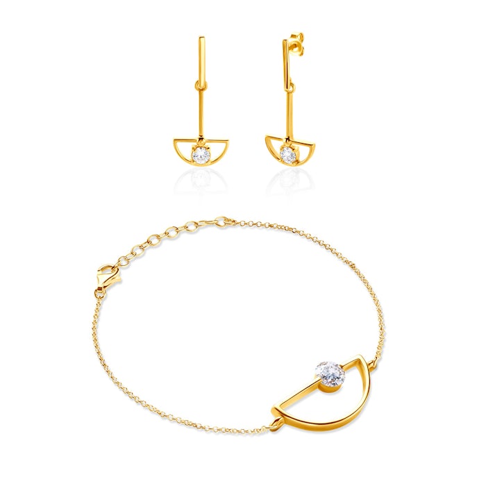 Komplet biżuterii Savicki: srebro pozłacane, cyrkonie